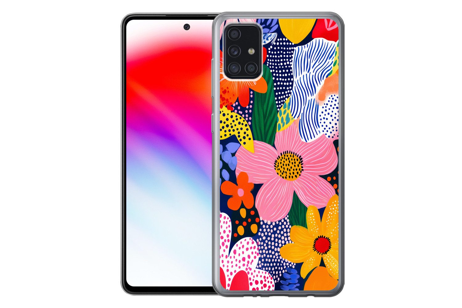 MuchoWow Handyhülle für Samsung Galaxy A52 5G Bunt - Blumen - Abstrakt - Punkte, Smartphone-Bumper, Print, Handy Schutzhülle Dünn