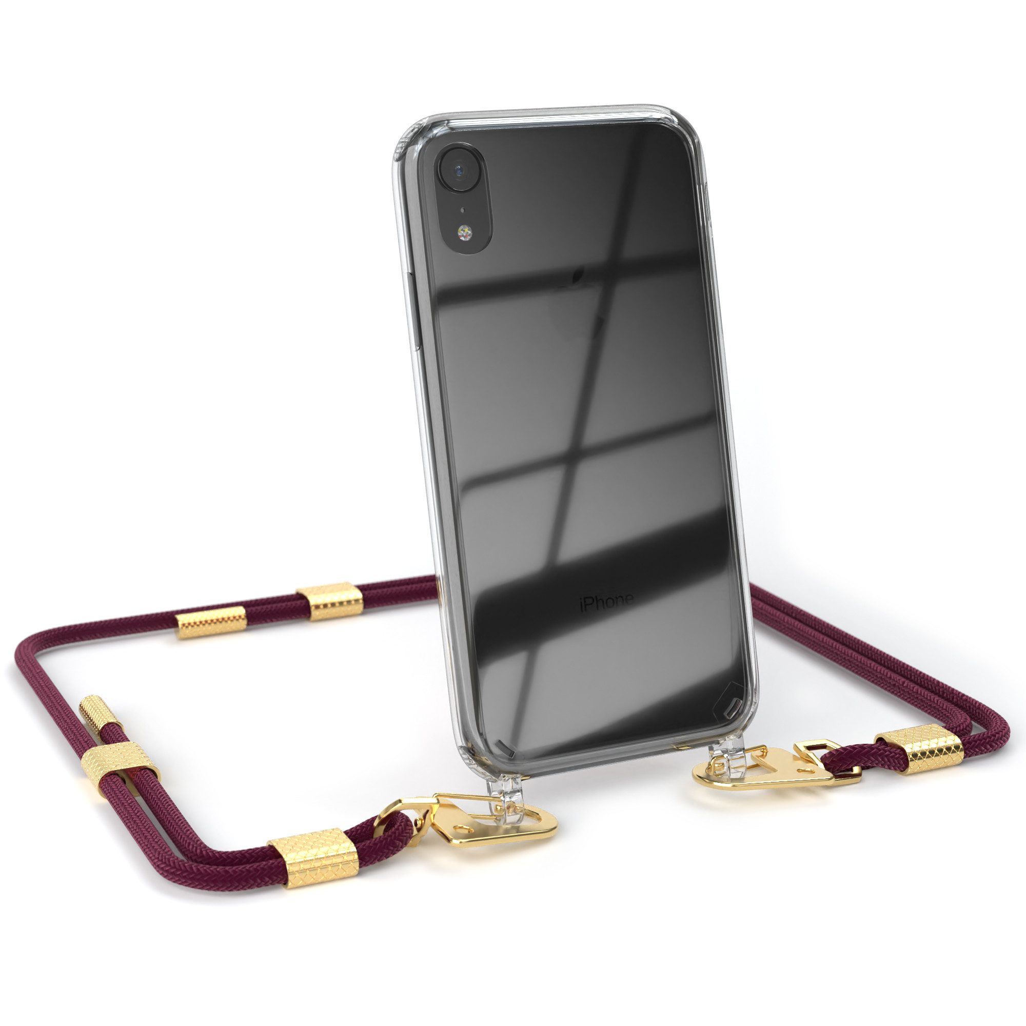 EAZY CASE Handykette Silikonhülle mit runder Kette für Apple iPhone XR 6,1 Zoll, Handykette zum Umhängen Phone Chain Festivalbag Smartphone Dunkelrot