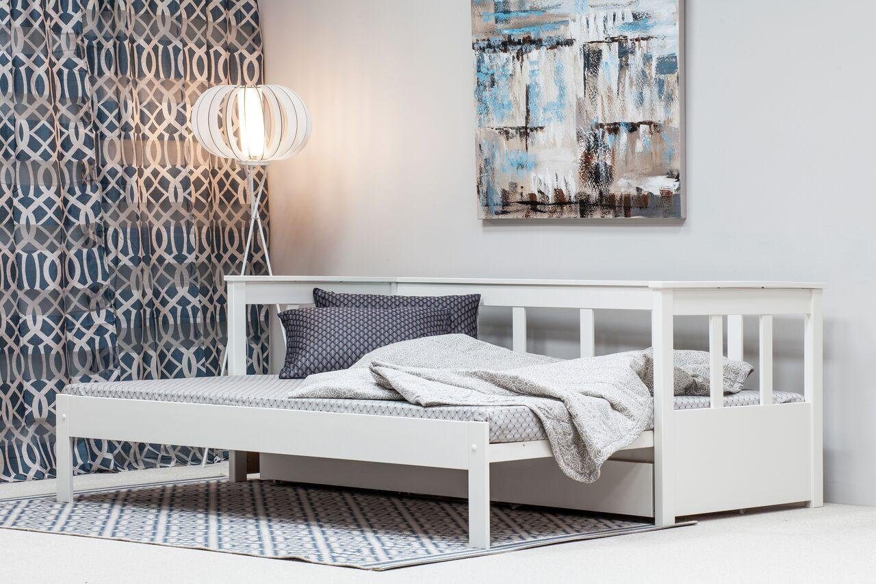 ideal Daybett Jugend- "AIRA" Liegefläche, zertifiziertes Home skandinavisches mit Gästezimmer, Design, Gästebett, ausziehbarer fürs weiß Massivholz oder affaire