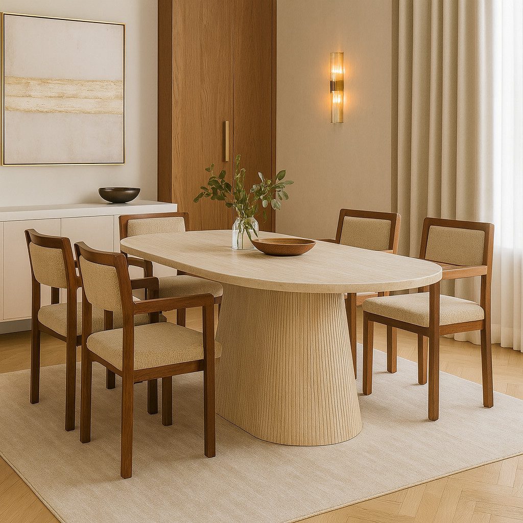 alesvelt Esstisch Dervio massiver Travertin Tisch mit Tischbein im Säulenst günstig online kaufen