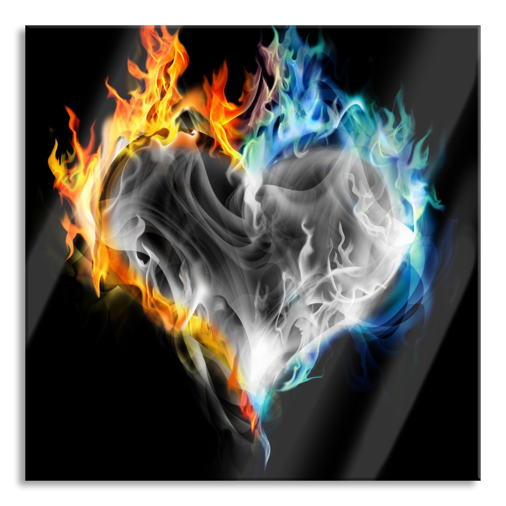 Pixxprint Glasbild Herz aus Feuer und Wasser, Herz aus Feuer und Wasser (1 St), Glasbild aus Echtglas, inkl. Aufhängungen und Abstandshalter