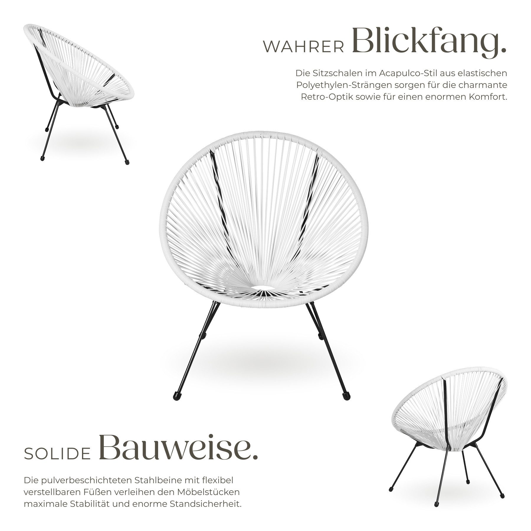 tectake Essgruppe 2 Gartenstühle Santana mit Tisch, (Set., 3-tlg), Elastische Stränge aus Polyethylen
