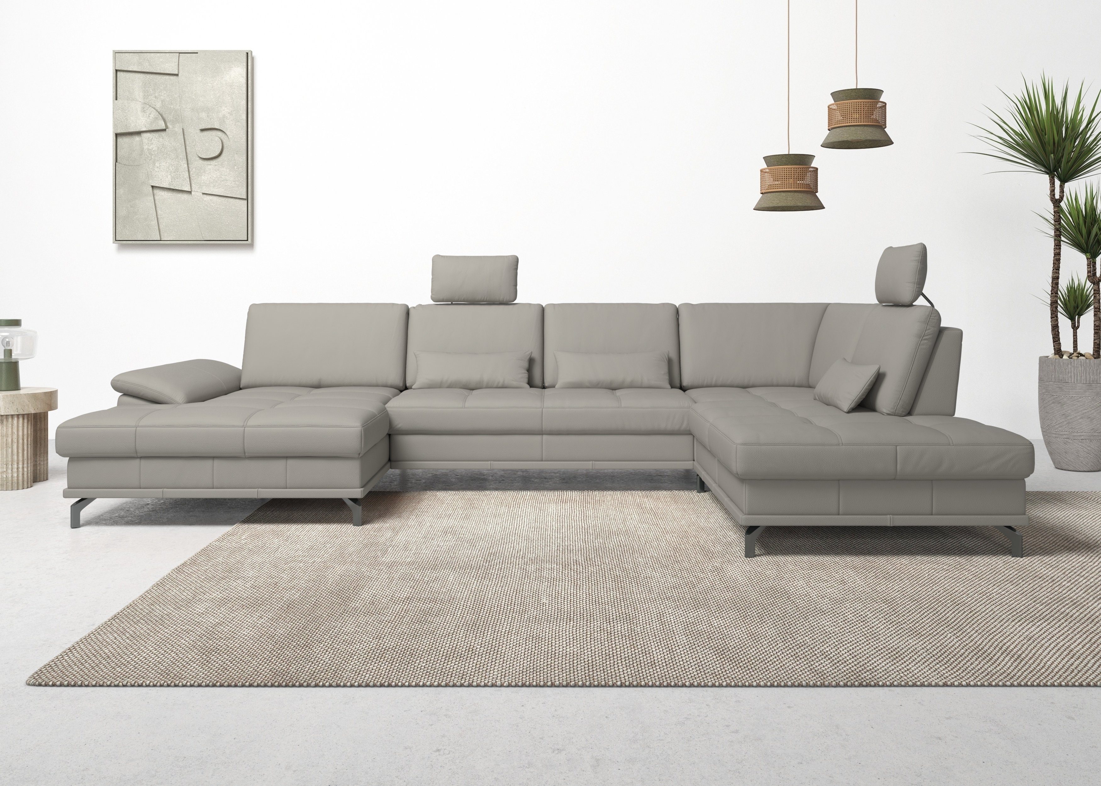 Places of Style Wohnlandschaft Costello U-Form, B: 363 cm mit Sitztiefen-, Armteilverstellung &, 3 Nierenkissen, optional Bettfunktion & Bettkasten