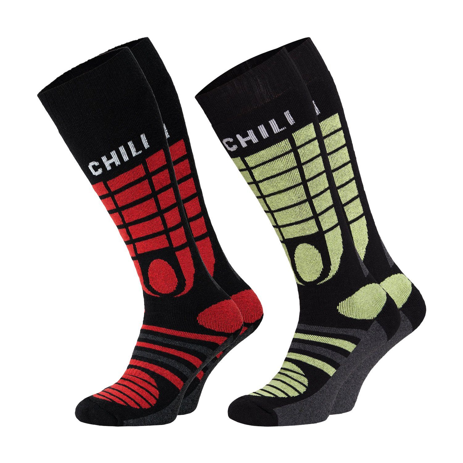 Chili Lifestyle Skisocken YEON gepolsterte Ski Kniestrümpfe Snowboard Winter aus Baumwolle (Multipack, 2-Paar, 2 Farbdesigns) Elastischer Bund