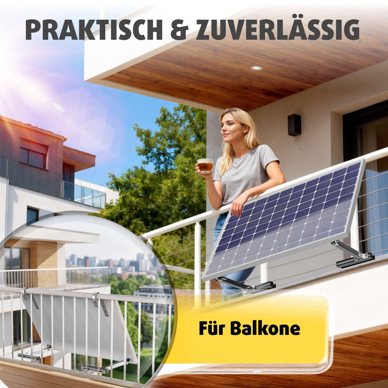 avoltik Solarmodul-Halterung Solarmodul Halterung Alu Aufständerung für Photovoltaik Winkel rund, (Balkonhalterung 1er oder 2er Set zur Auswahl, Balkonhalterung 1er oder 2er Set zur Auswahl, Farbe silber)
