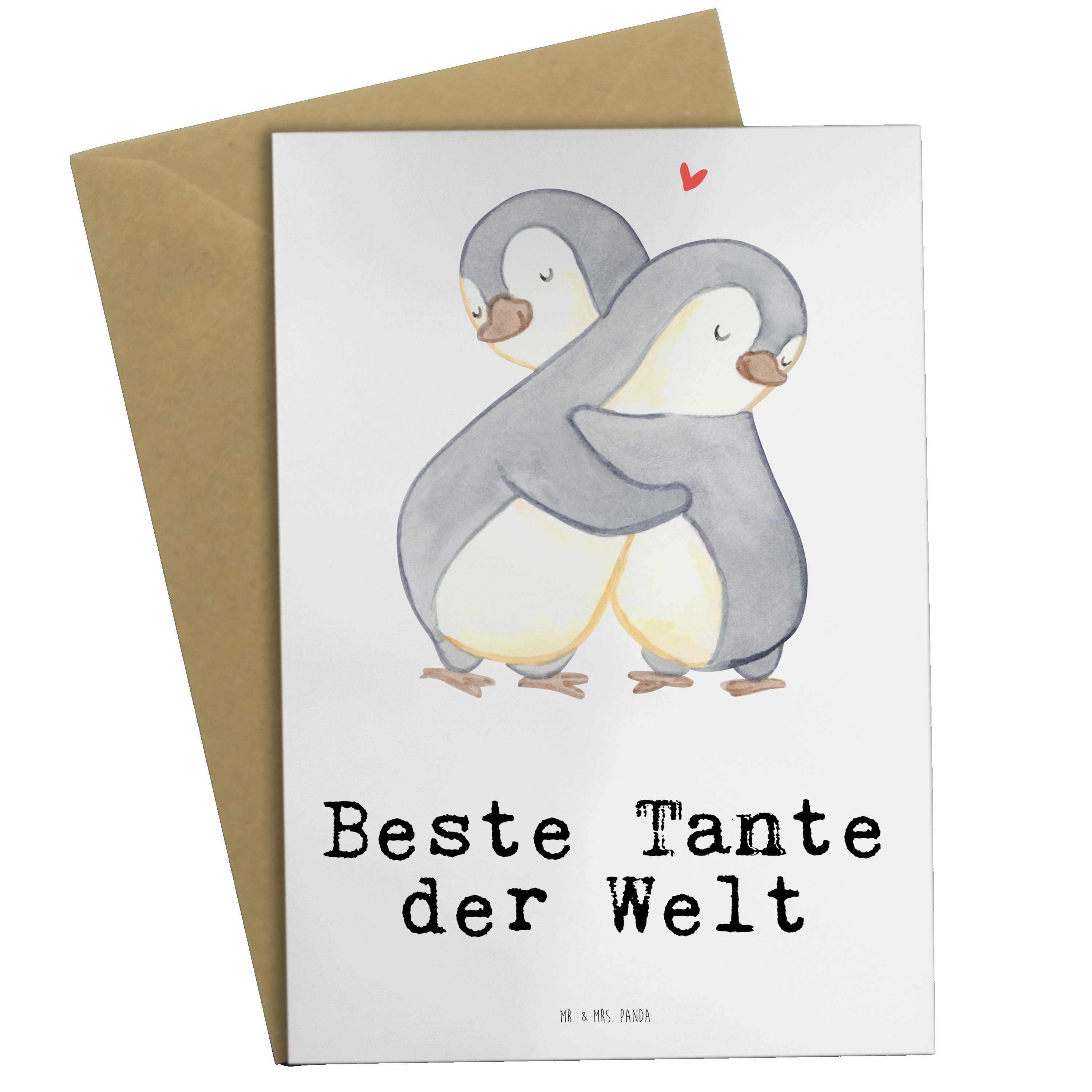 Mr. & Mrs. Panda Grußkarte Pinguin Beste Tante der Welt - Weiß - Geschenk, Glückwunschkarte, Pat