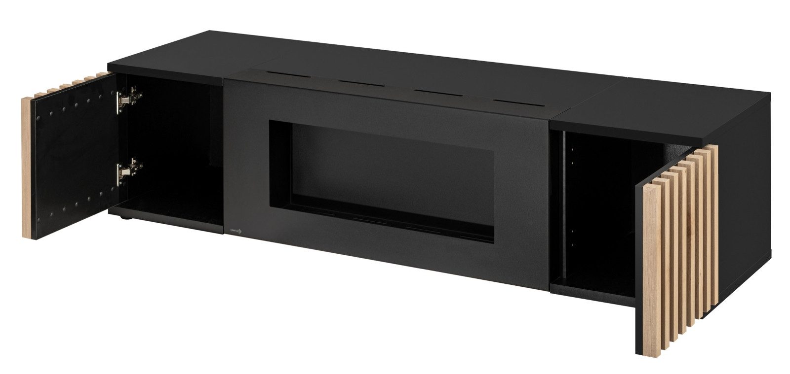 Furn.Design Lowboard Morgan (TV Unterschrank mit integriertem Kamin, B/H ca.: 163/42 cm), mit 3D Lamellen