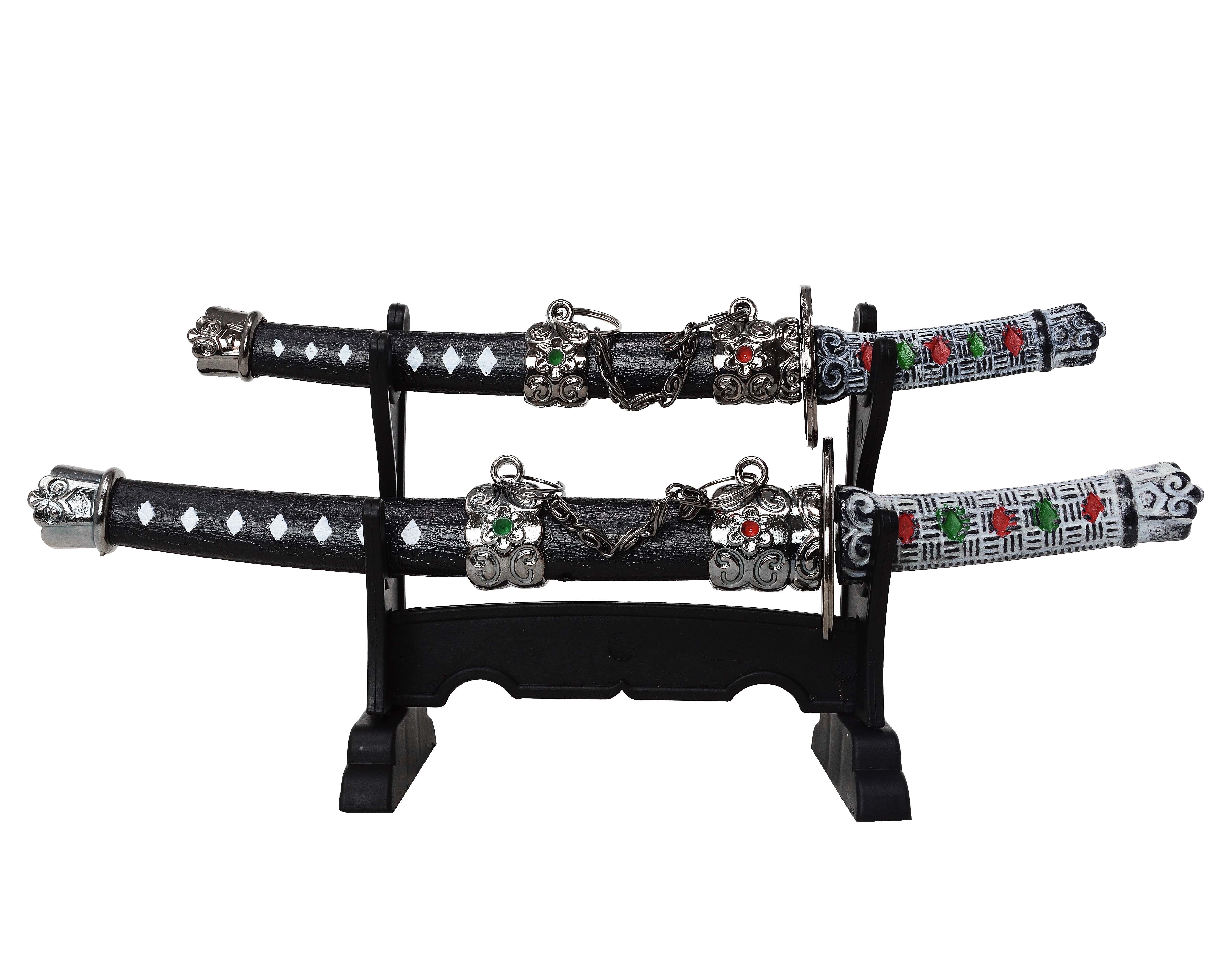 MystiCalls Brieföffner Brieföffner Samurai Schwerter 2er Set mit Ständer, Die Klinge ist aus solidem Metall gefertigt.