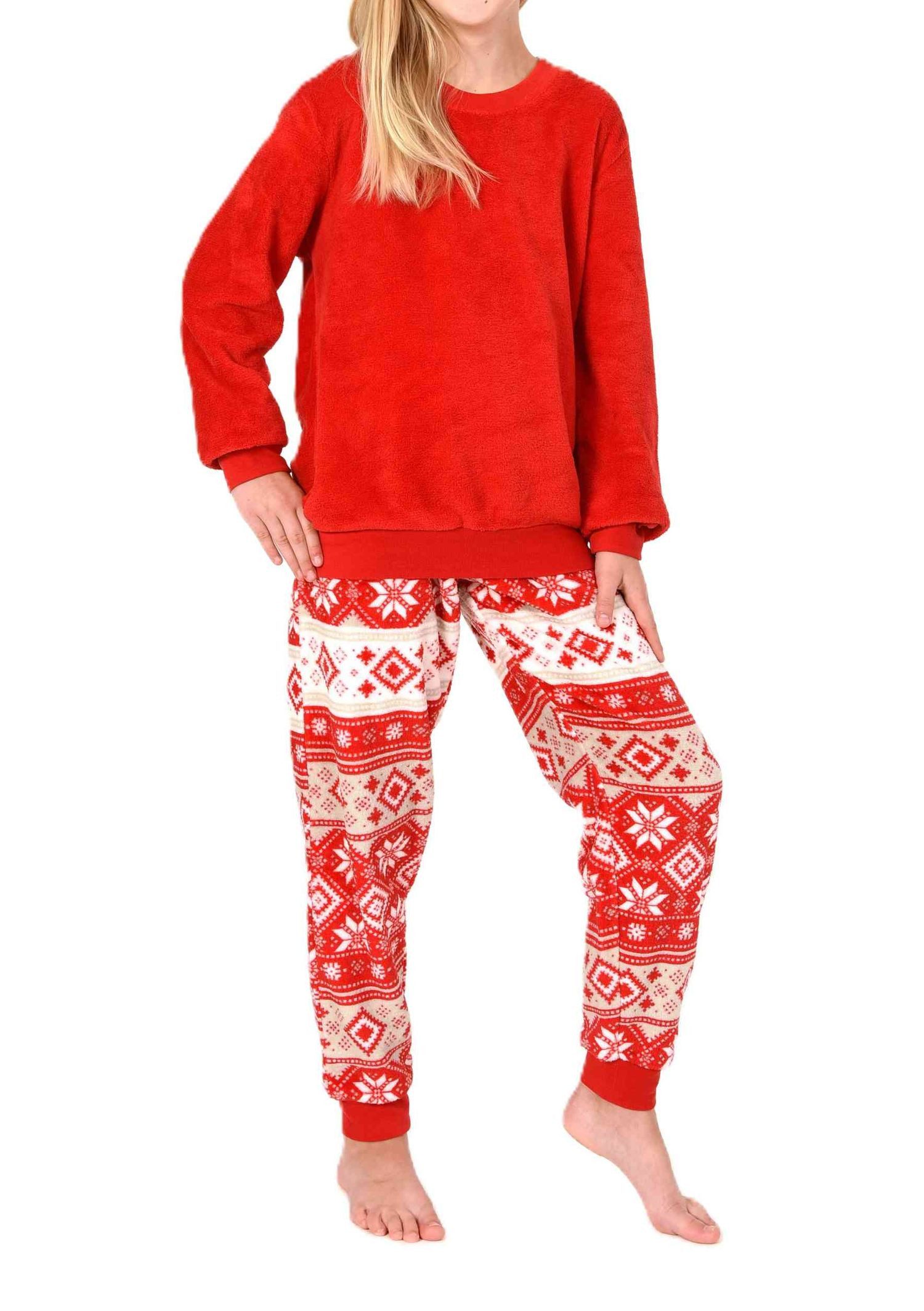 Pyjama Normann Mädchen Schlafanzug langarm mit Bündchen aus Coralfleece