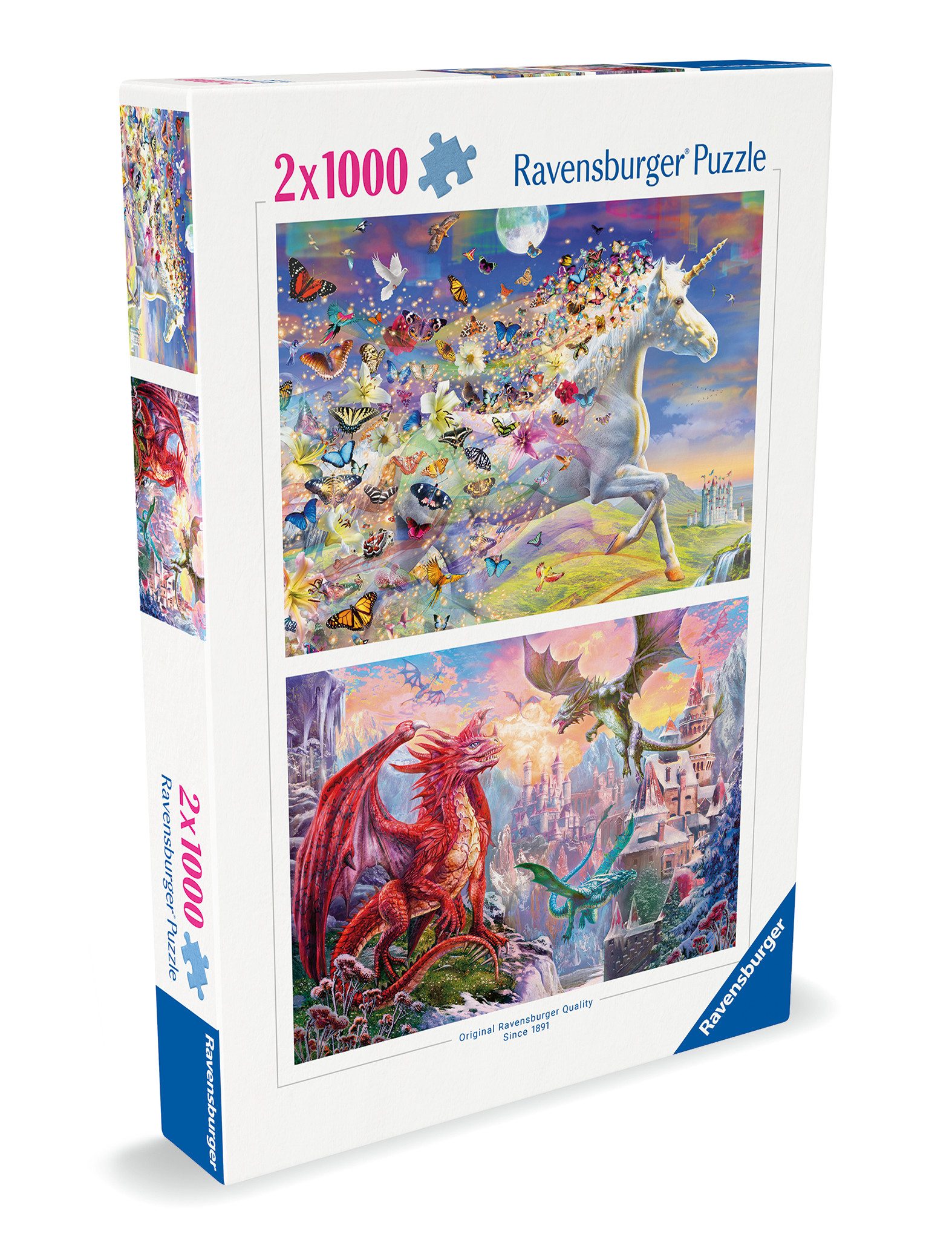 Ravensburger Verlag GmbH Puzzle Ravensburger, Einhorn und Drachen, 2x 1000 Teile Puzzle, 1000 Puzzleteile