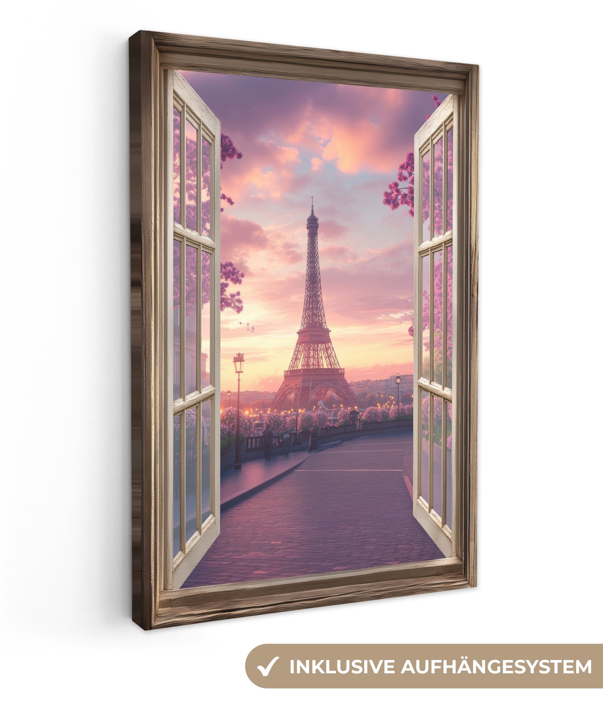 OneMillionCanvasses® Leinwandbild Fensterblick - Fenster - Paris - Eiffeltu günstig online kaufen