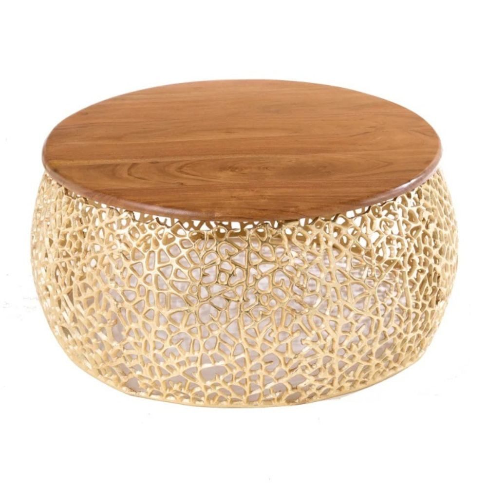 LebensWohnArt Couchtisch Extravaganter Couchtisch RIXOS ca.73cm gold Metall Akazie