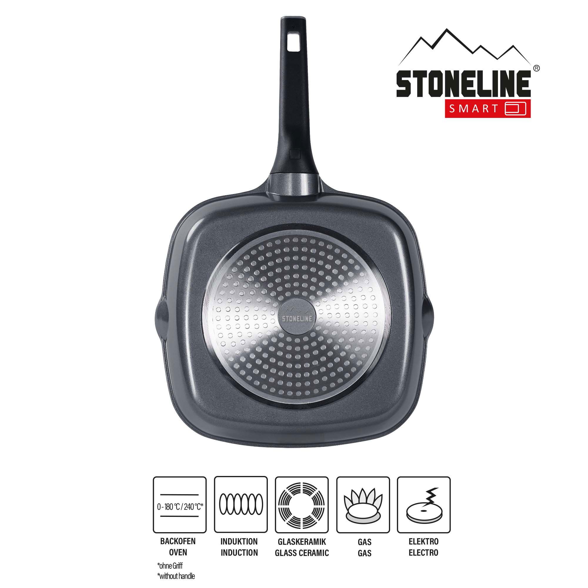 STONELINE Grillpfanne mit abnehmbarem Sicherheitsgriff mit echten Steinpartikeln, Aluminiumguss (1-tlg), mit echten Steinpartikeln, induktionsgeeignet, Designed in Germany