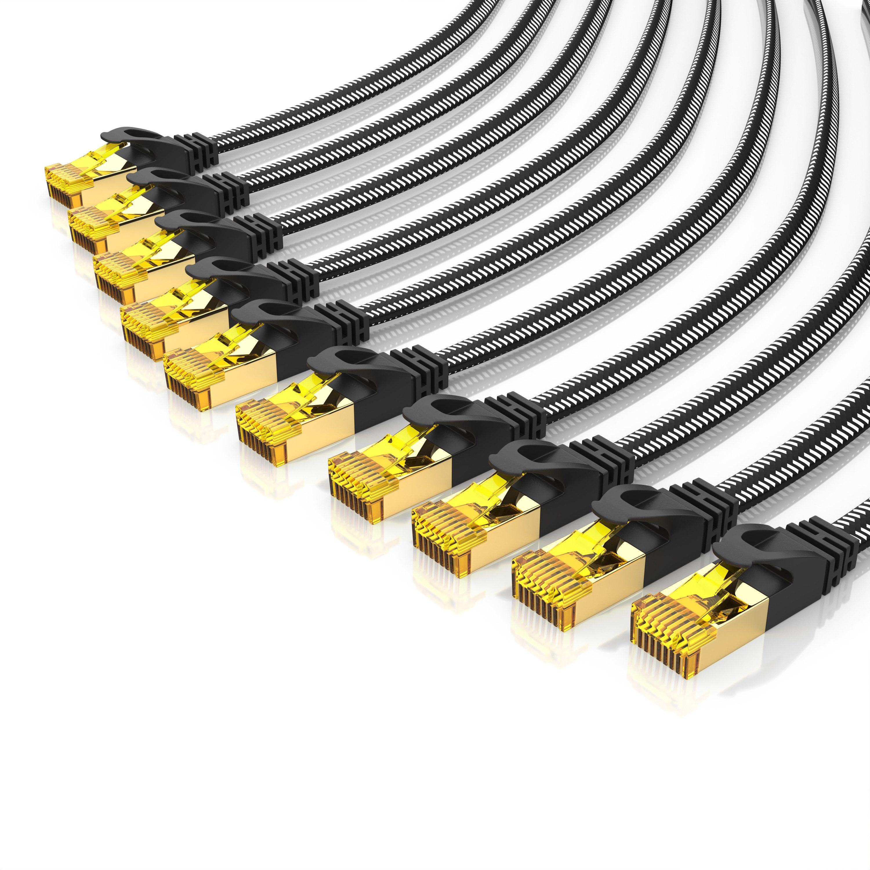Primewire Patchkabel flach CAT 7, Baumwollmantel, Flachband Netzwerkkabel - 1m LAN-Kabel, CAT.7, RJ-45 (Ethernet) (100 cm), für Router, Modem, Switch, PC, ideal für Gaming, Streaming, Homeoffice