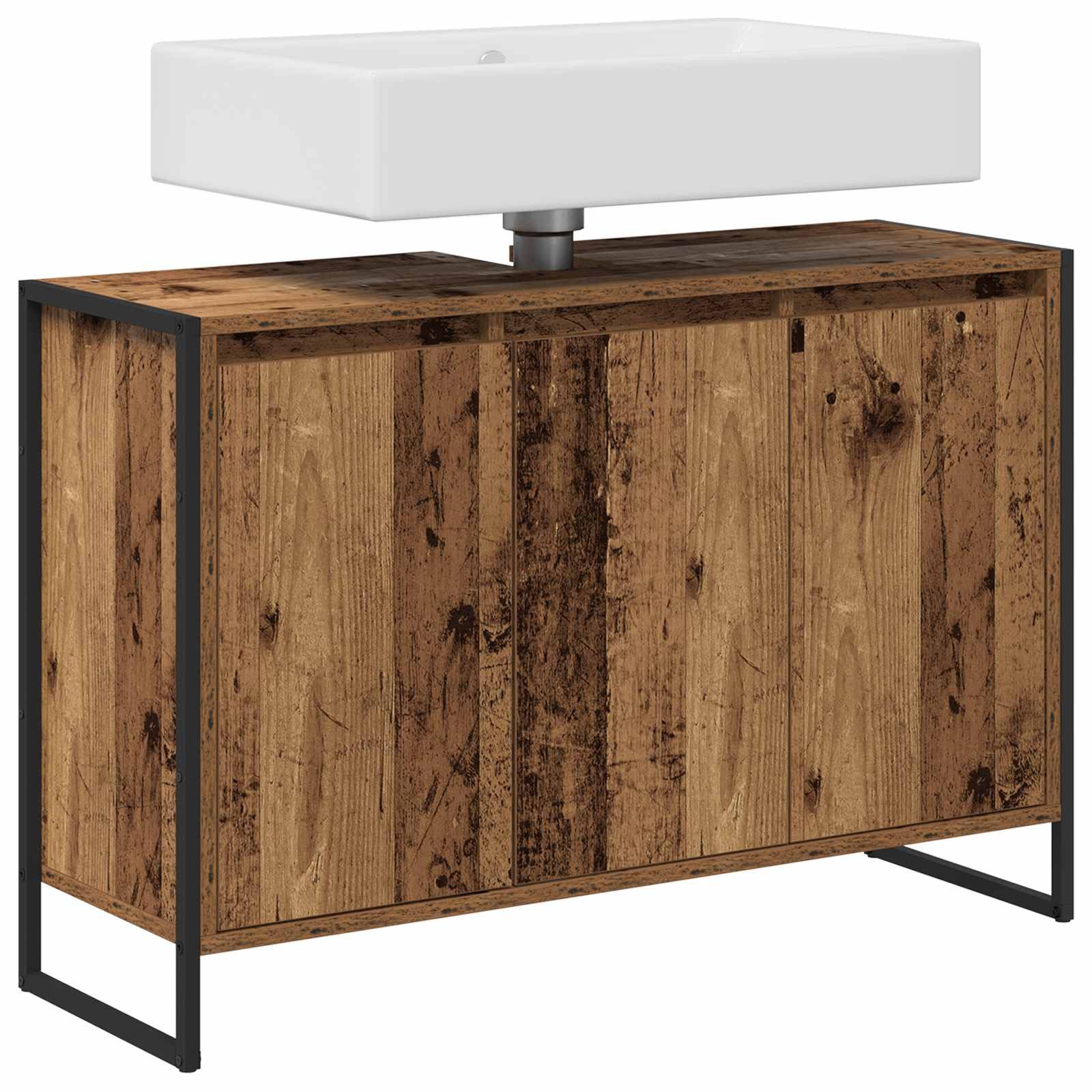 vidaXL Waschtisch 90 x 30 x 60 cm Badezimmerschrank mit Tür Altholz 90x30x60 cm Spanplat