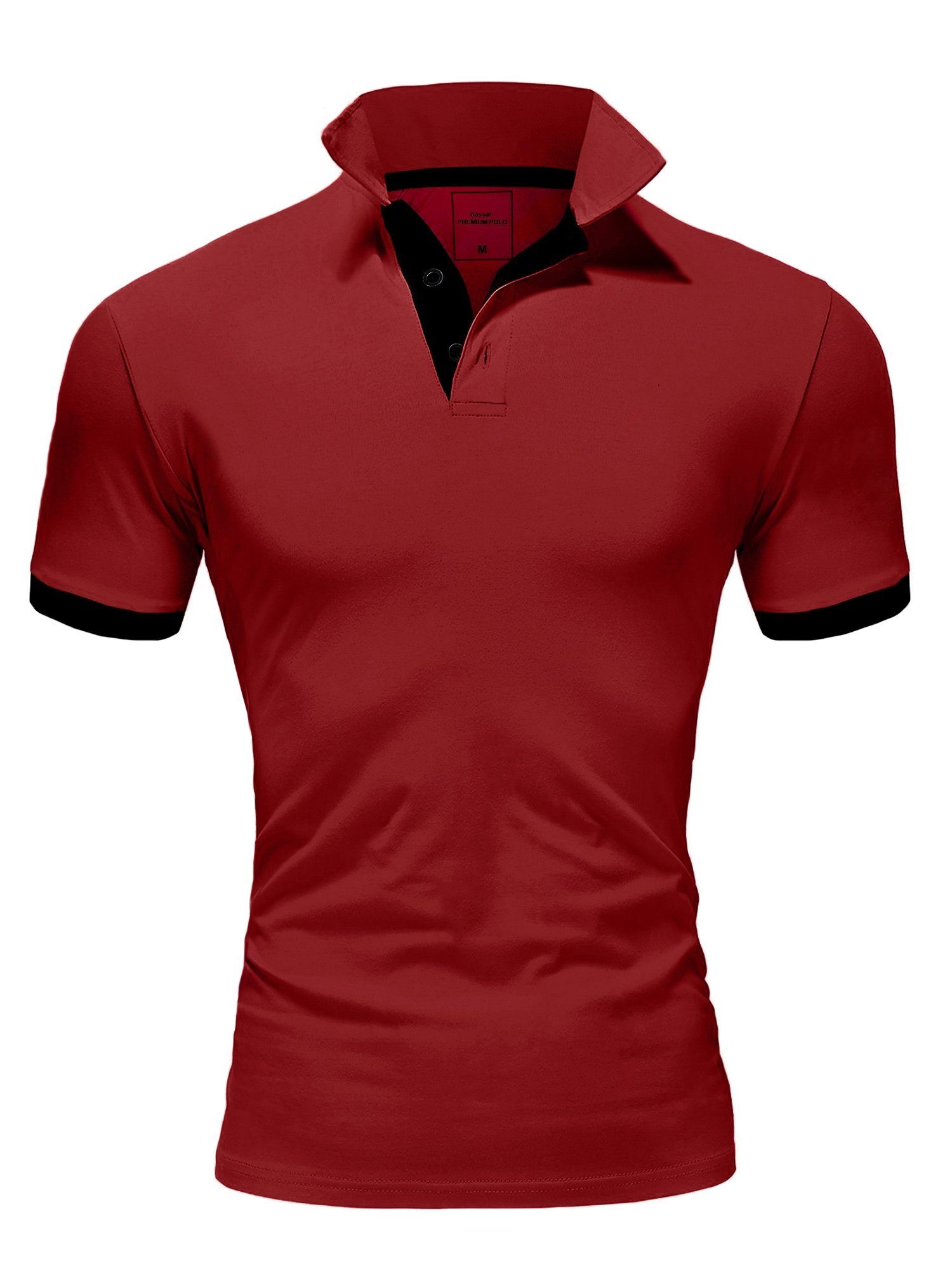 REPUBLIX Poloshirt RONALD kontrastierenden Piqué Qualität Herren mit Akzenten, Bordeaux/Schwarz in Shirt