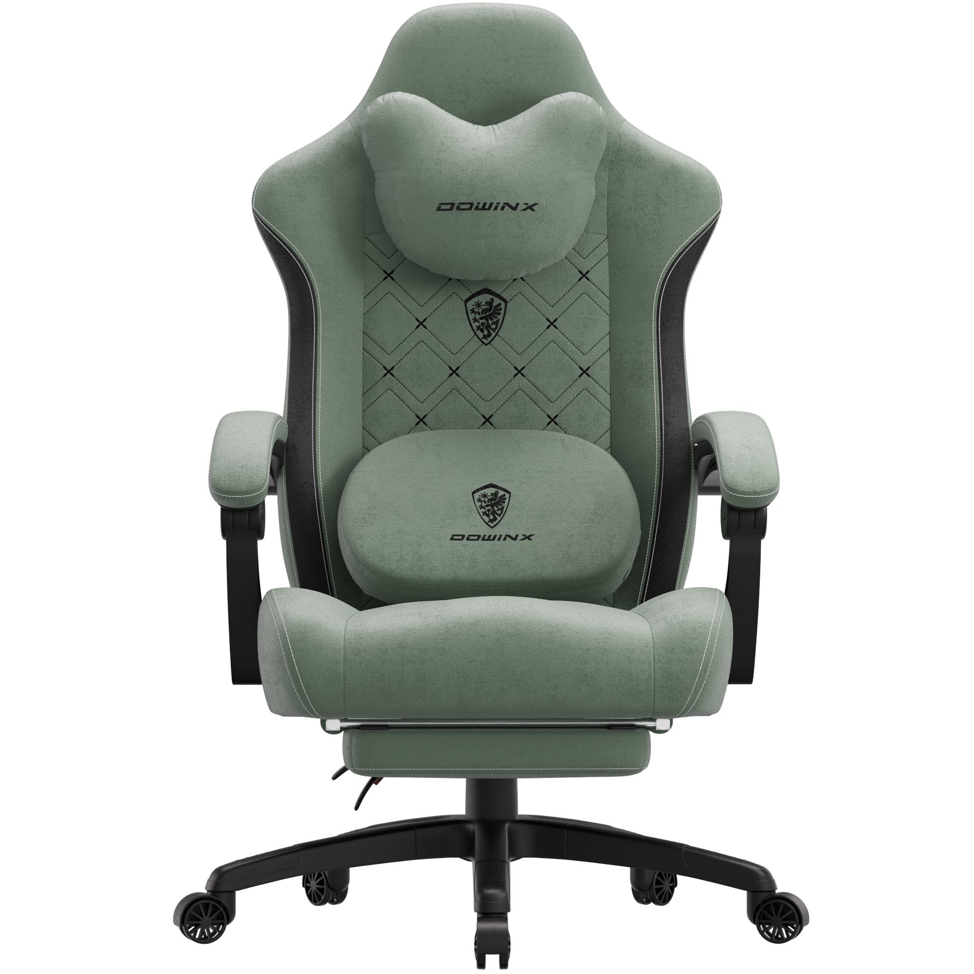 Dowinx Gaming-Stuhl Bürostuhl mit Beheizter Massage Lendenwirbelstütze (Packung), Gamer Stuhl Stoff mit Tasche Frühling Kissen und Fußstütze
