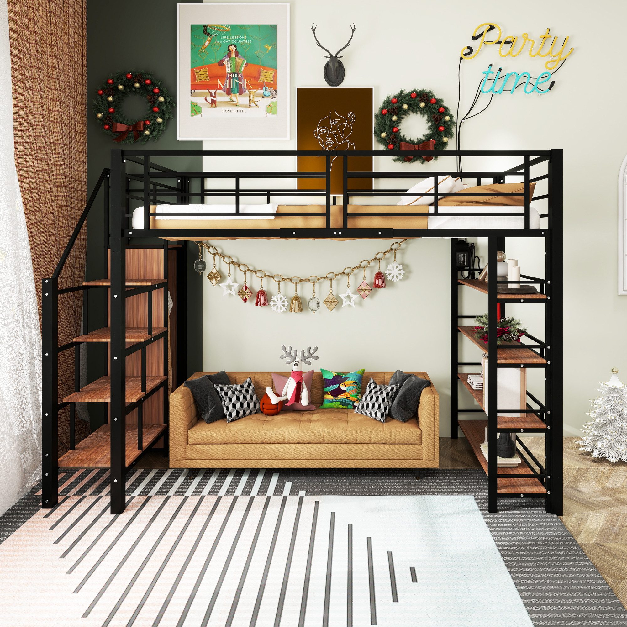 OKWISH Kinderbett Hochbett Metallbett Stauraumbett Gästebett günstig online kaufen