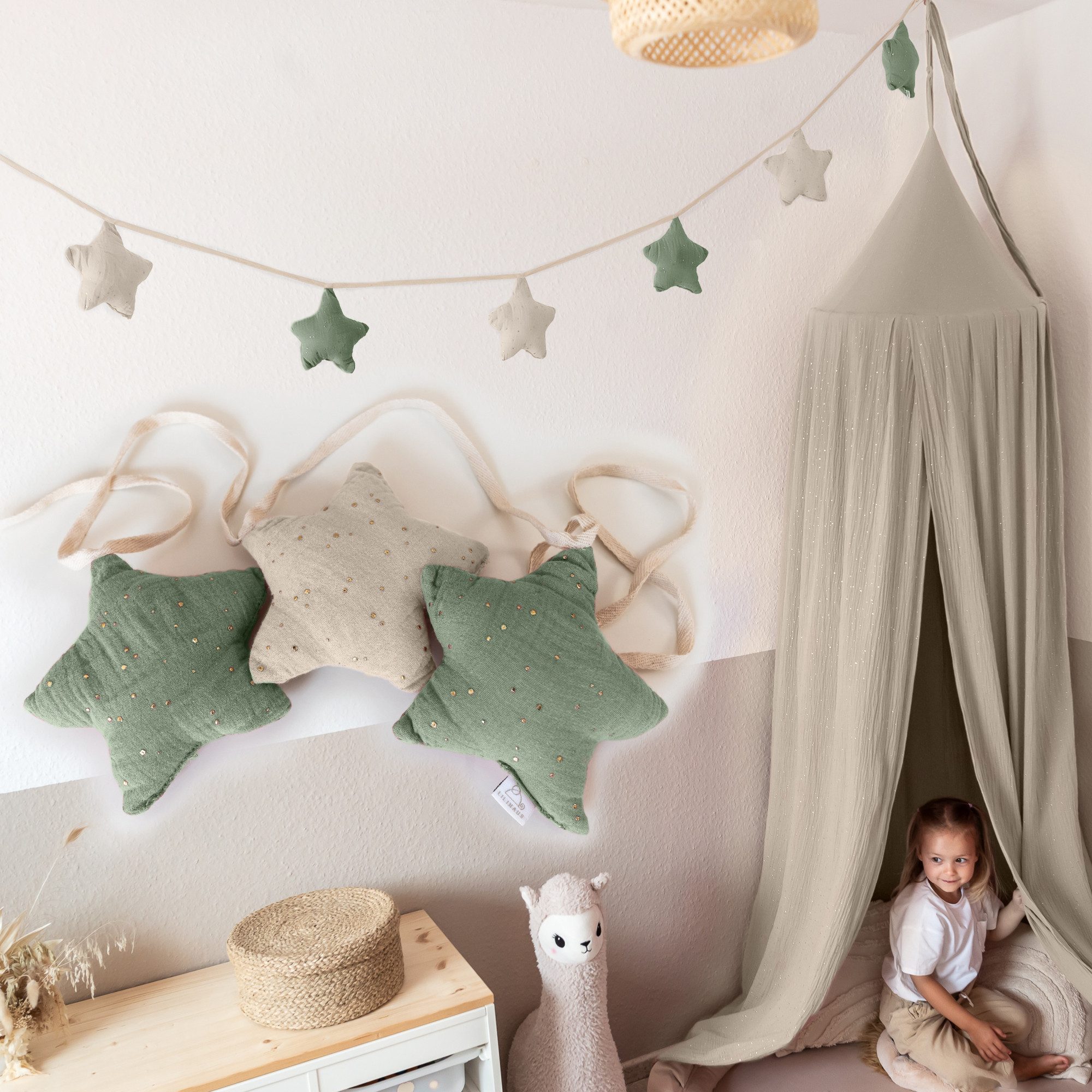 lilimaus Wimpelkette Sternenkette für Kinderzimmer - handgenähte Stoff-Girlande, handgefertigte Stoff-Girlande ca. 300 cm - Wimpel oder Sterne