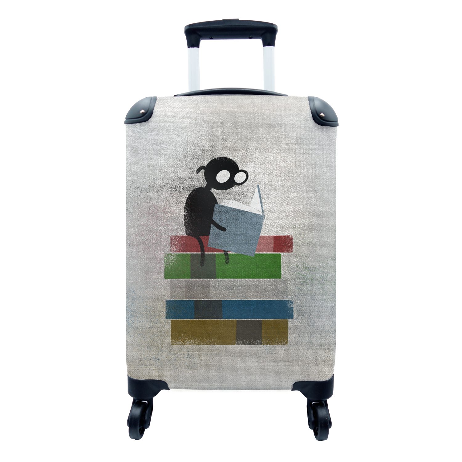 MuchoWow Handgepäckkoffer Illustration einer lesenden Person, 4 Rollen, Reisetasche mit rollen, Handgepäck für Ferien, Trolley, Reisekoffer