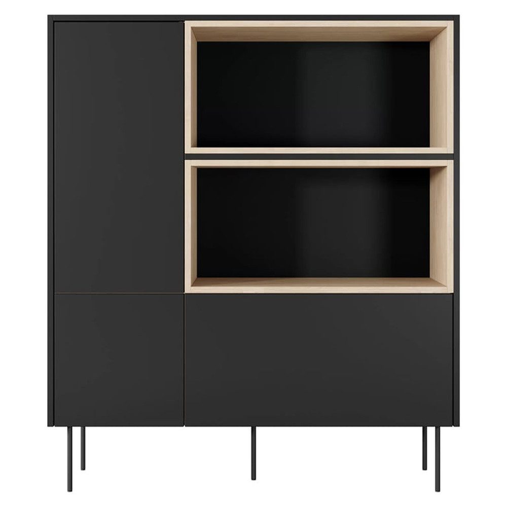 Lomadox Highboard DELFT-141, in schwarz und Eiche, 120 cm breit, grifflos