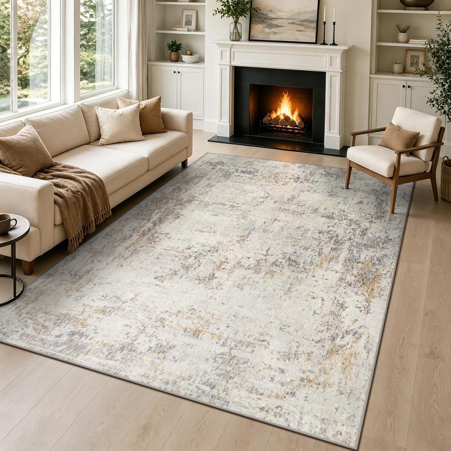 LuxusKollektion Designteppich Abstrakt Teppich 120x180 cm Beige, rechteckig, Höhe: 10 mm