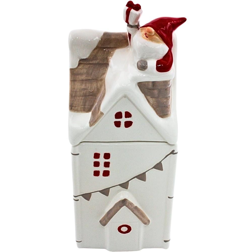 Dekohelden24 Keksdose Keramikdose, Vorratsdose, Weihnachtsdose als Haus mit Weihnachtsmann, Keramik, Размер L/B/H: 11 x 11 x 27,5 cm