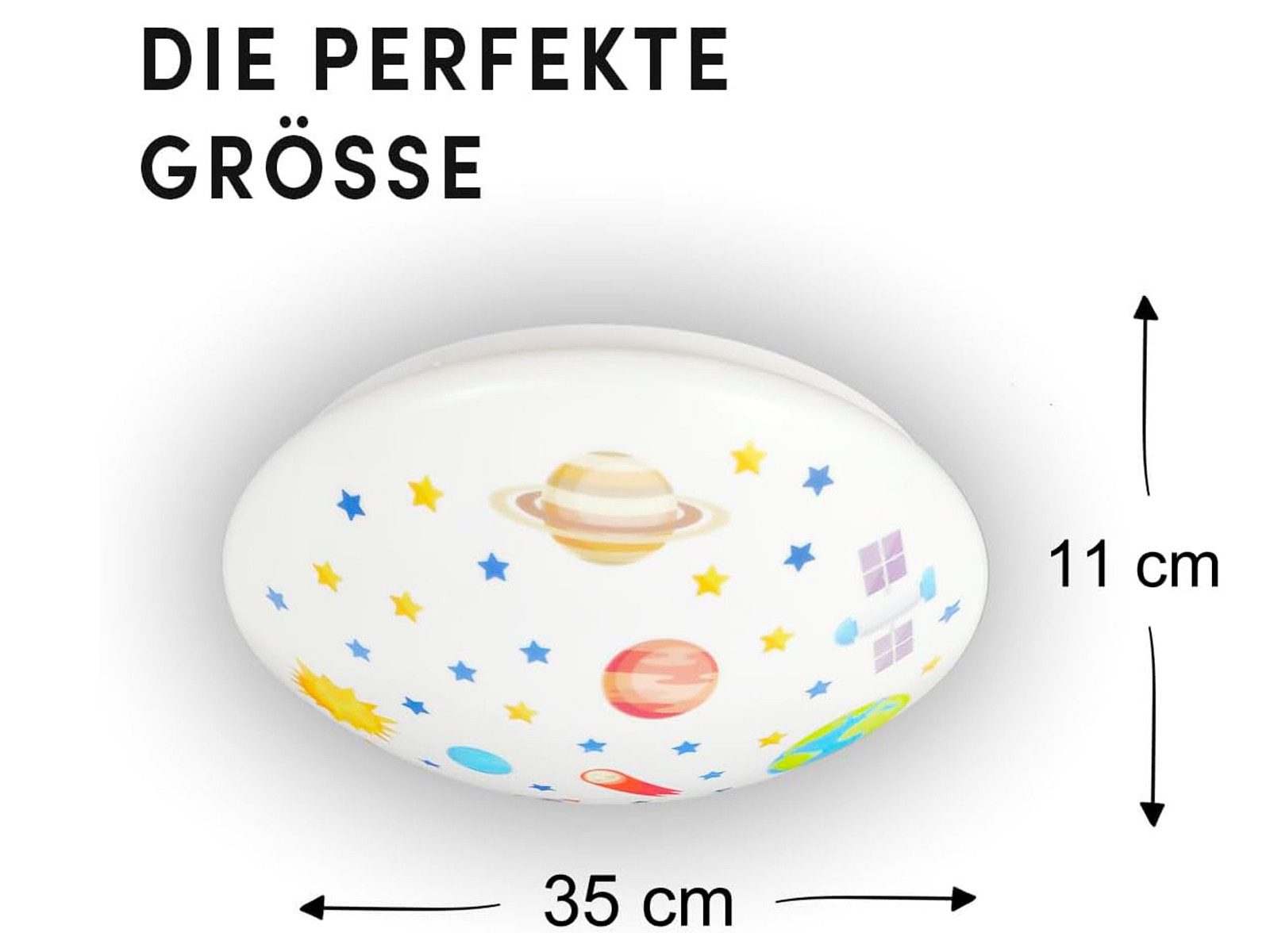 niermann LED Deckenleuchte, Dimmfunktion, Über Schalter in 3 Stufen dimmbar, LED wechselbar, Warmweiß, Coole Weltall Kinder-Lampe flach für die Decke im Jugendzimmer Ø 35cm