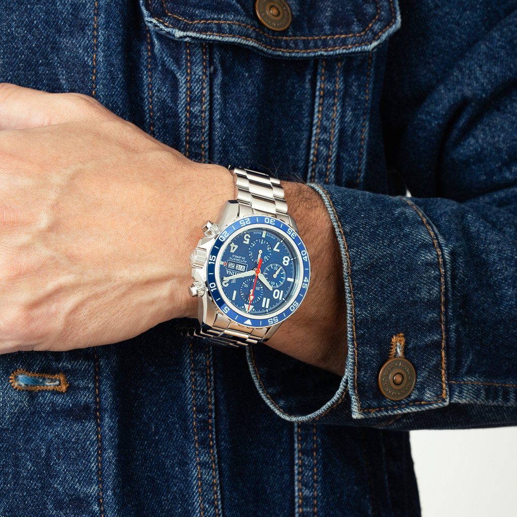 Festina Automatikuhr Chronograph – Swiss Made – 45,8 mm Herren Armbanduhr F20055/3, mit Blauem Zifferblatt & Edelstahlband