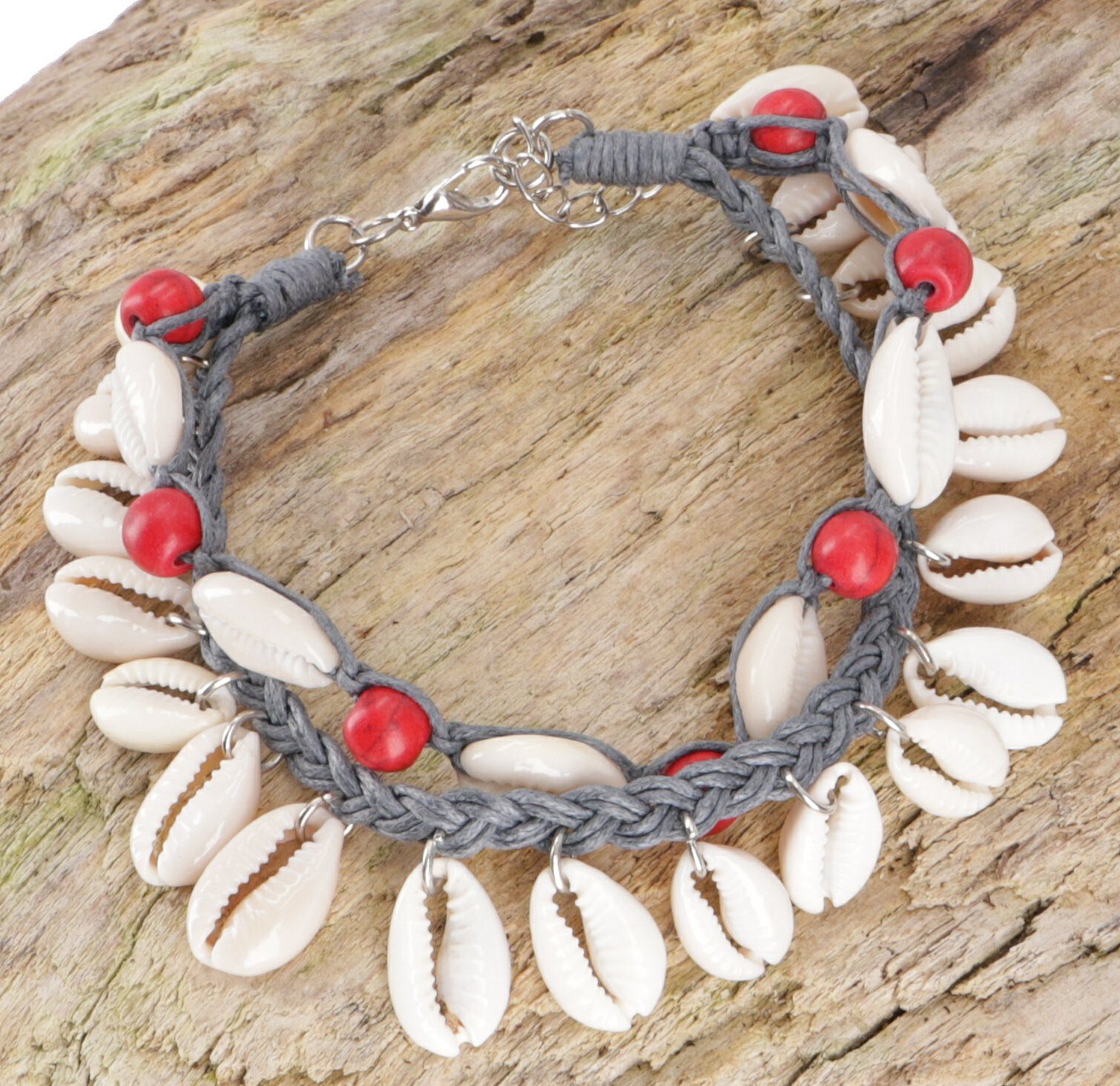 Guru-Shop Armreif Perlenarmband, Muschel Makramee Armband -..