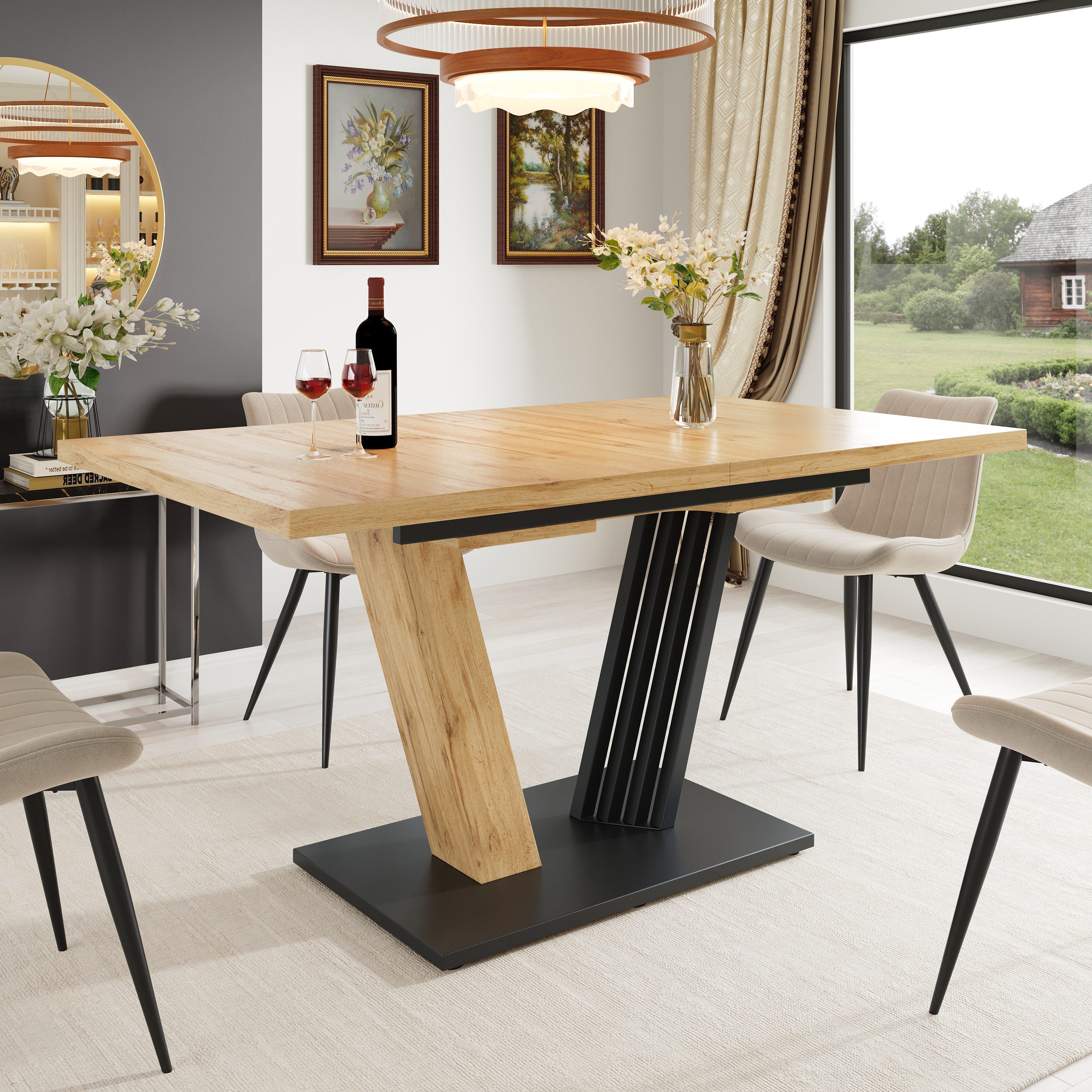 i@home Esstisch Ausziehtisch 120/160 x 80 x 76 cm (Modernes Design für kleine Räume), Holzoptik