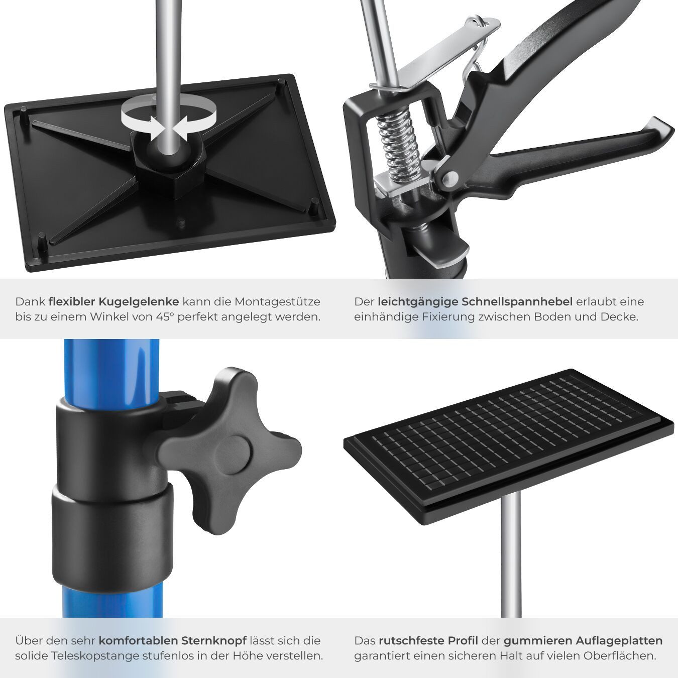 tectake Montageklemme 2er-Set Teleksopstützen, B: 8,00 cm, L: 20,00 cm, stufenlos höhenverstellbar