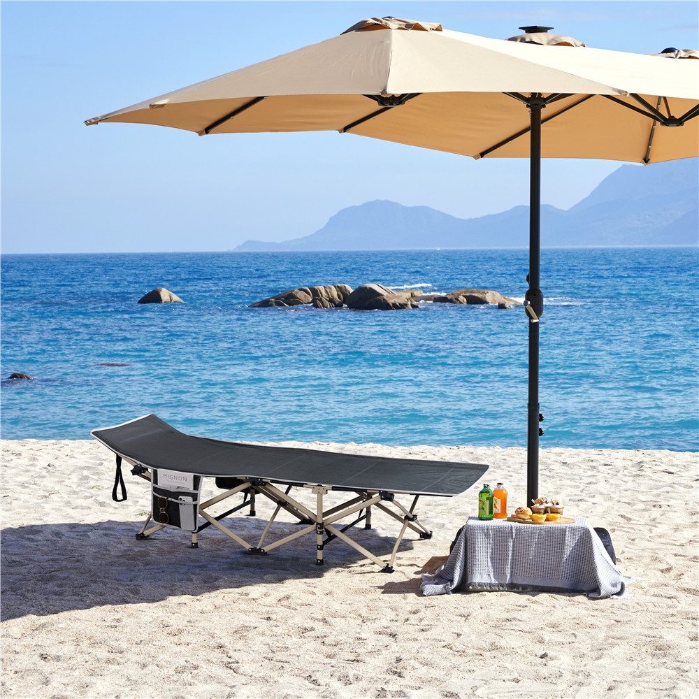 Yaheetech Feldbett Campingbett mit Tragetasche & 2 Seitentasche Gartenliege Klappbett bis 150 kg belastbar, 186 × 66 × 52 cm
