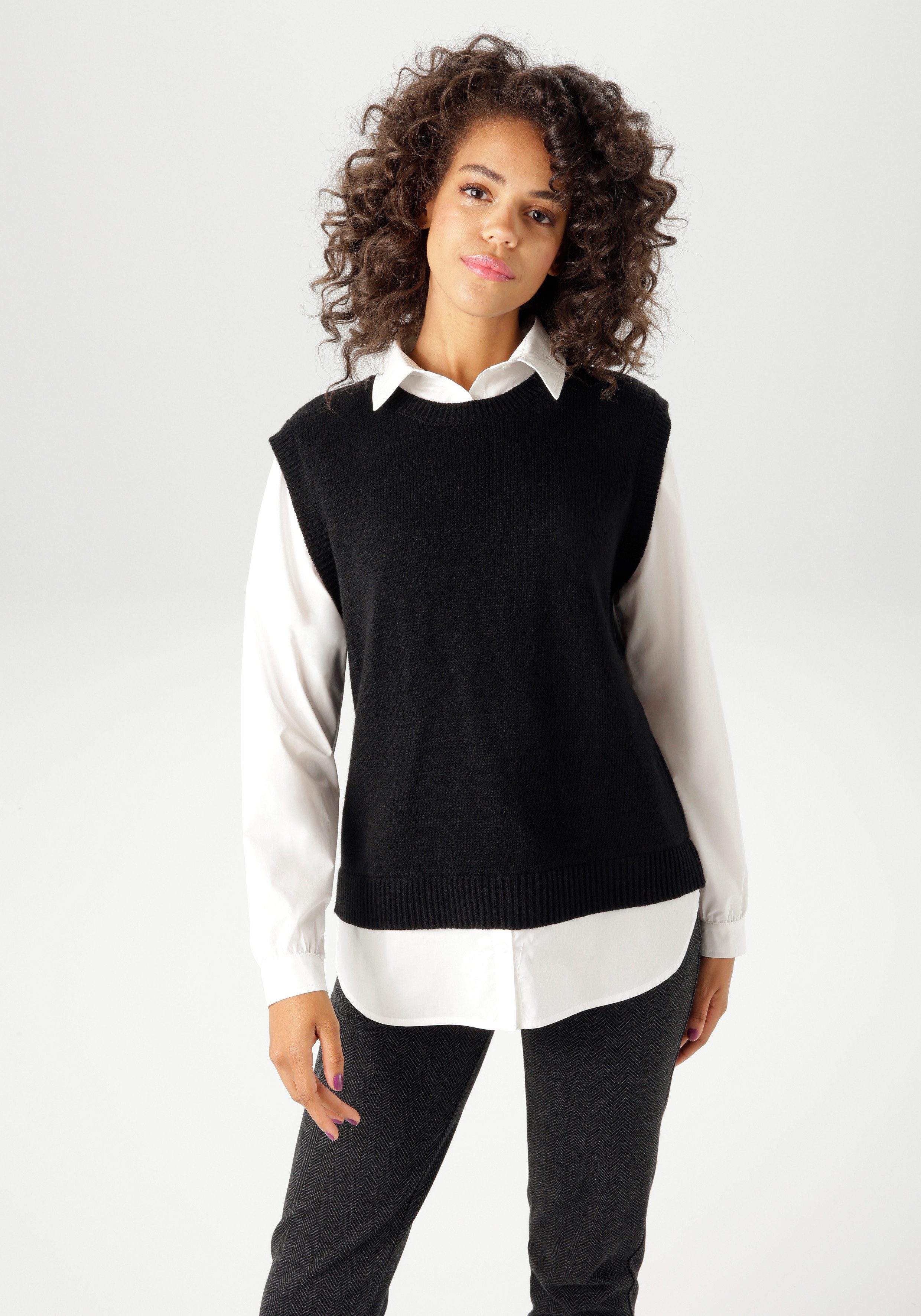 Aniston CASUAL Strickpullover mit Bluseneinsatz - günstig online kaufen