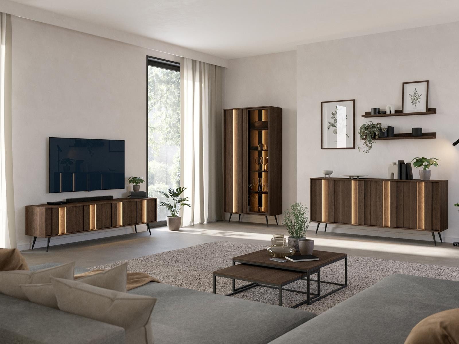 Compleo Standvitrine mit 2 Türen, Luxuriöse Vitrine, LED-Beleuchtung