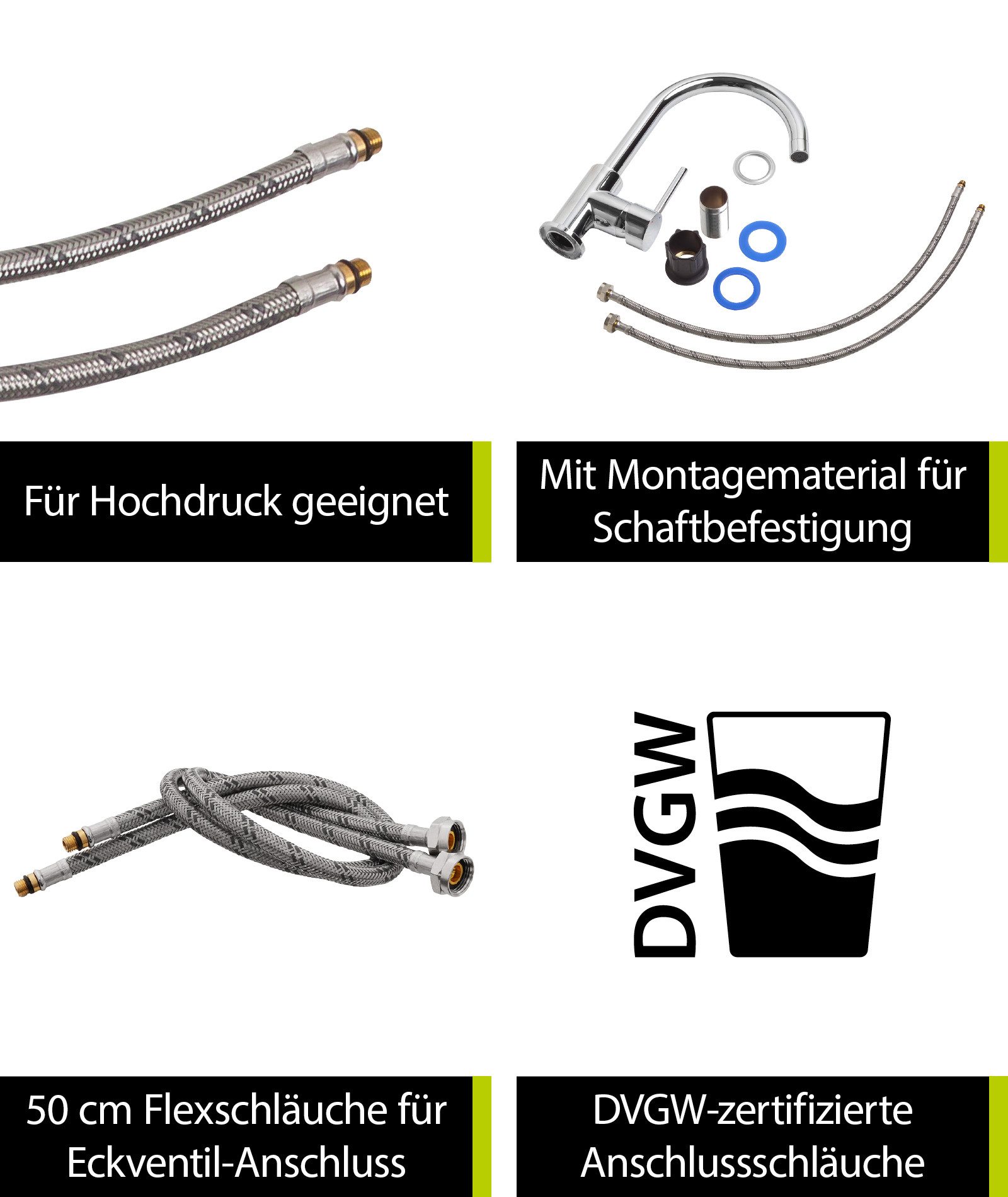 aquaSu Spültischarmatur Kira Chrom, hoher Auslauf, Kaltwassermittelstellung, Wassersparend – Bild 4 von 5