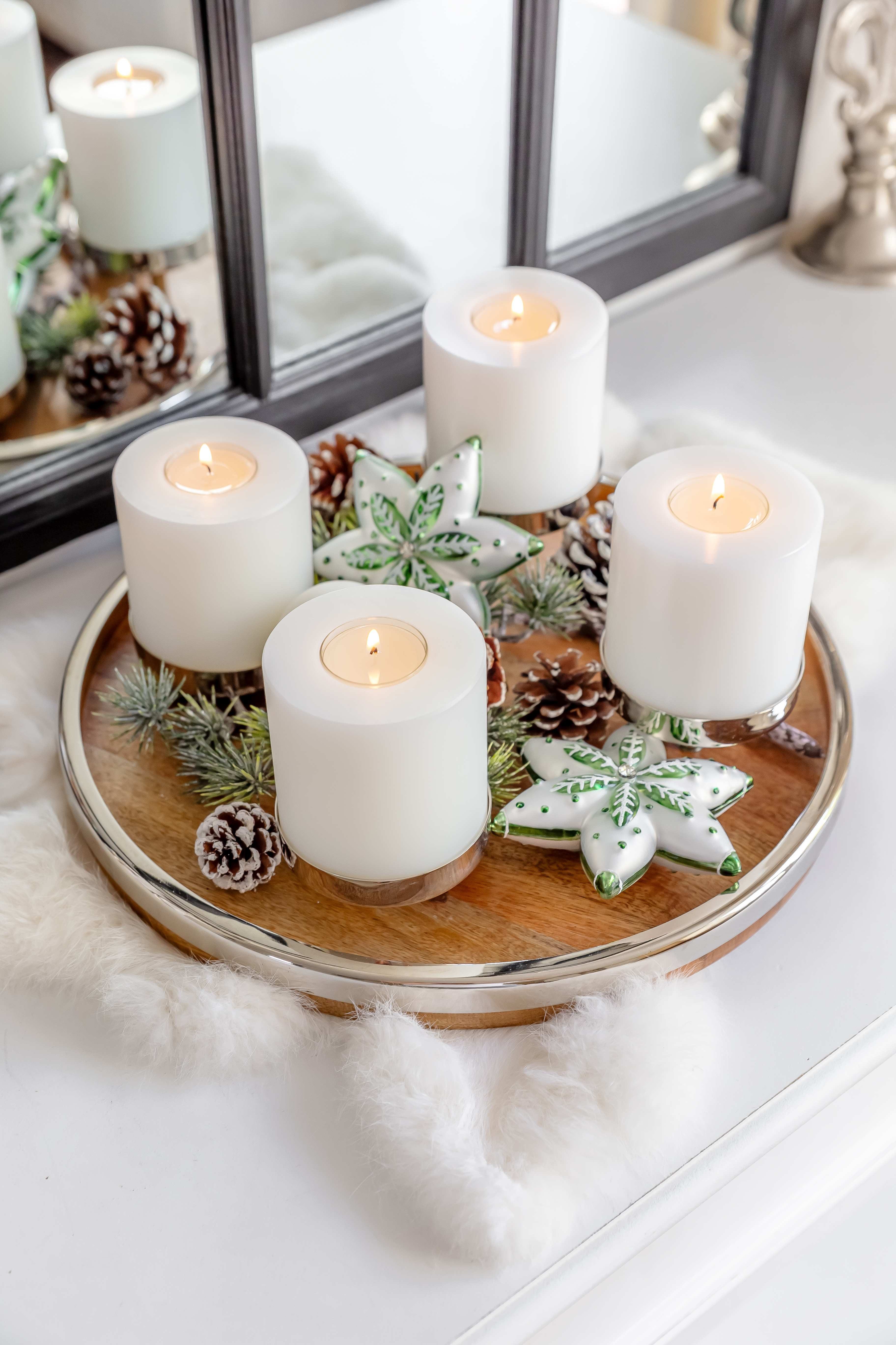 EDZARD Adventskranz Lani, (34 cm), Mangoholz mit Edelstahlrand