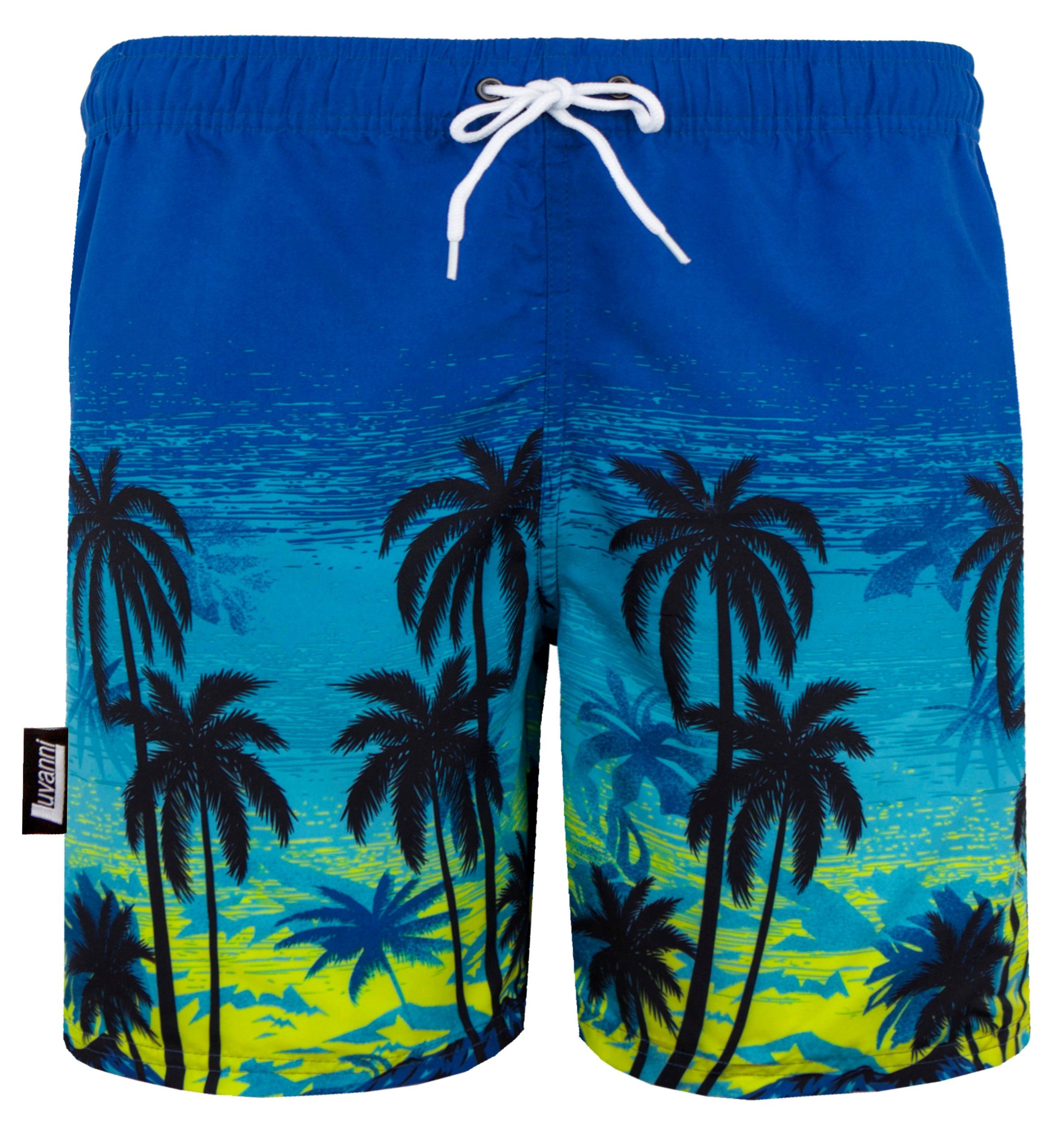 Badeshorts Kordelzug Schnelltrocknende 439 Boardshorts Streifen Luvanni Männer Beachshorts Badehose Schwimmhose Herren Badehose Palmen