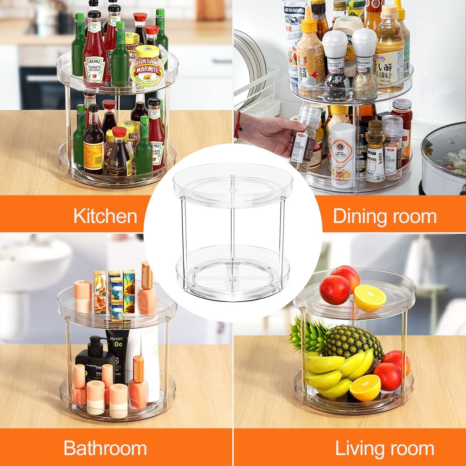 Refined Living Gewürzregal Multifunktionales Drehteller Organizer 2 Stücke, 360° Drehbar, Rutschfest & Vielseitig Küchen Organizer Rotierendes Lagerrega, Rund G – Bild 4 von 5