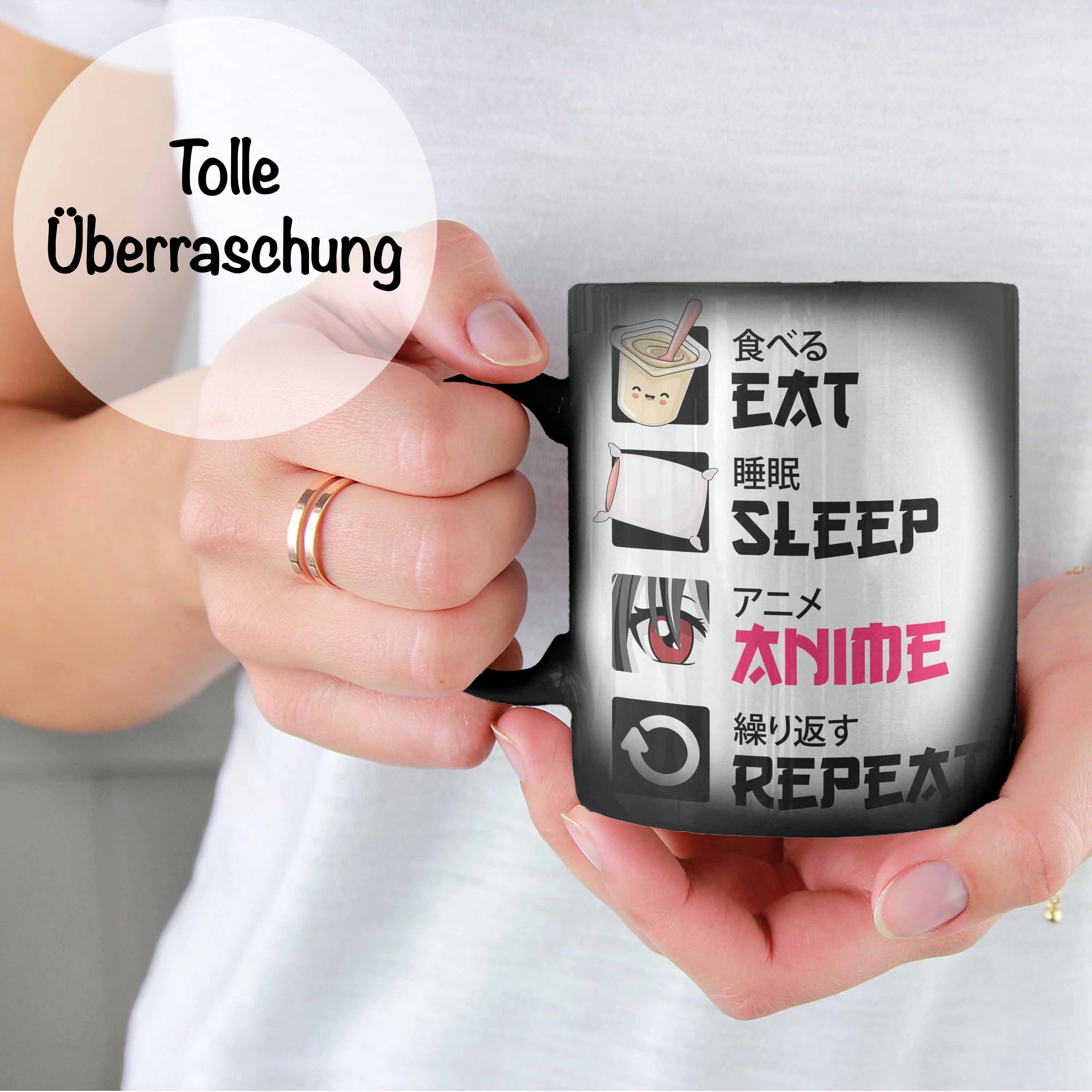 Tasse Geschenk Farbwechsel Zaubertasse Trendation Anime Deko, Spruch - Tasse Geschenke Trendation Farbwechsel Eat Sleep