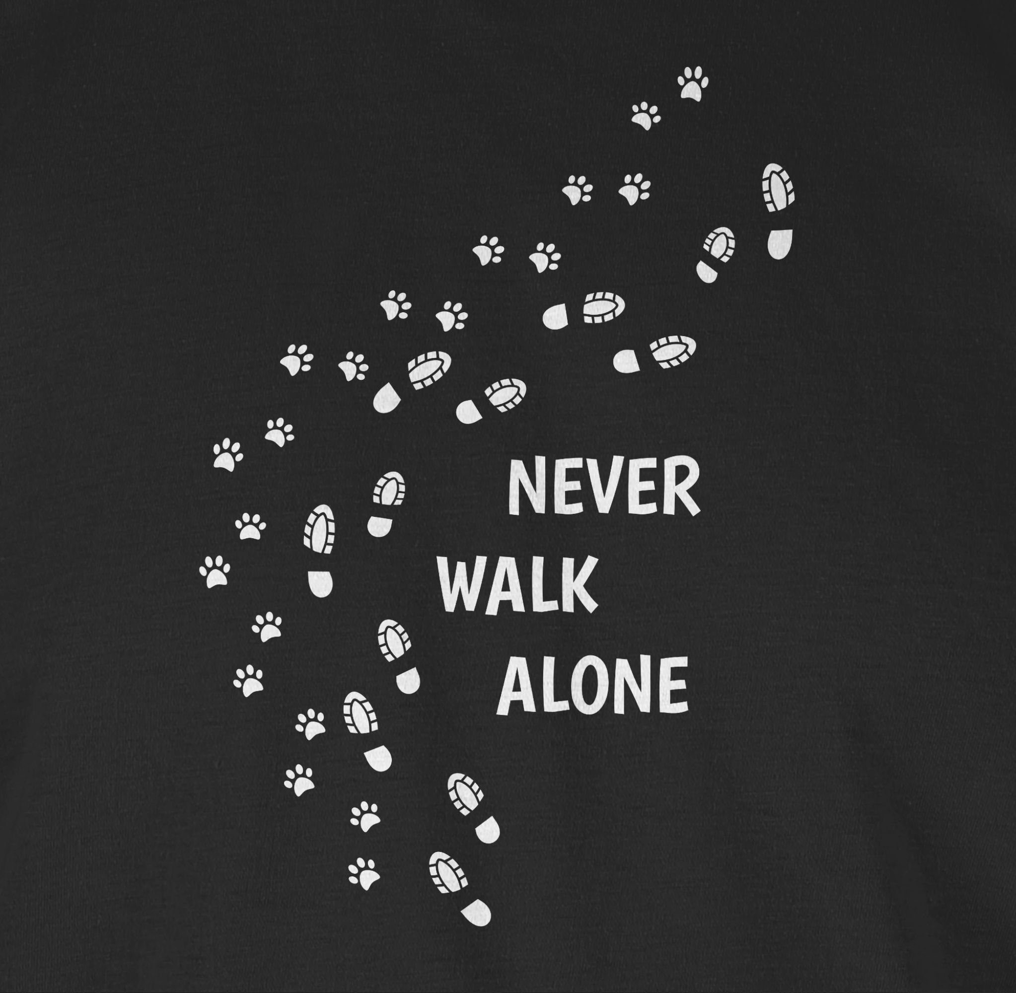 Shirtracer T-Shirt Never walk Schwarz Hundebesitzer alone 1 für Geschenk Pfotenabdrücke