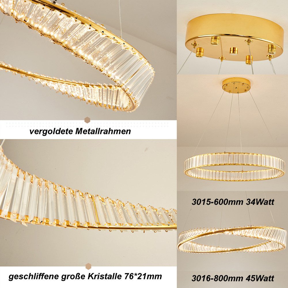 Eurohandisplay LED Deckenleuchte LED Pendelleuchte große Kristall Fernbedienung Lichtfarbe einstellbar, LED fest integriert, Warm- bis Kaltweiß, Nicht zutreffen – Bild 5 von 5