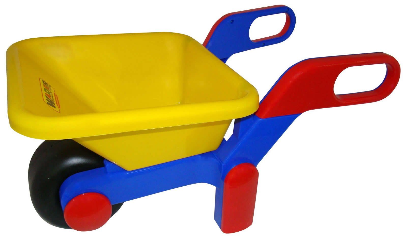 WADER QUALITY TOYS Schubkarre Kinder Bauschubkarre blau rot gelb 64 cm