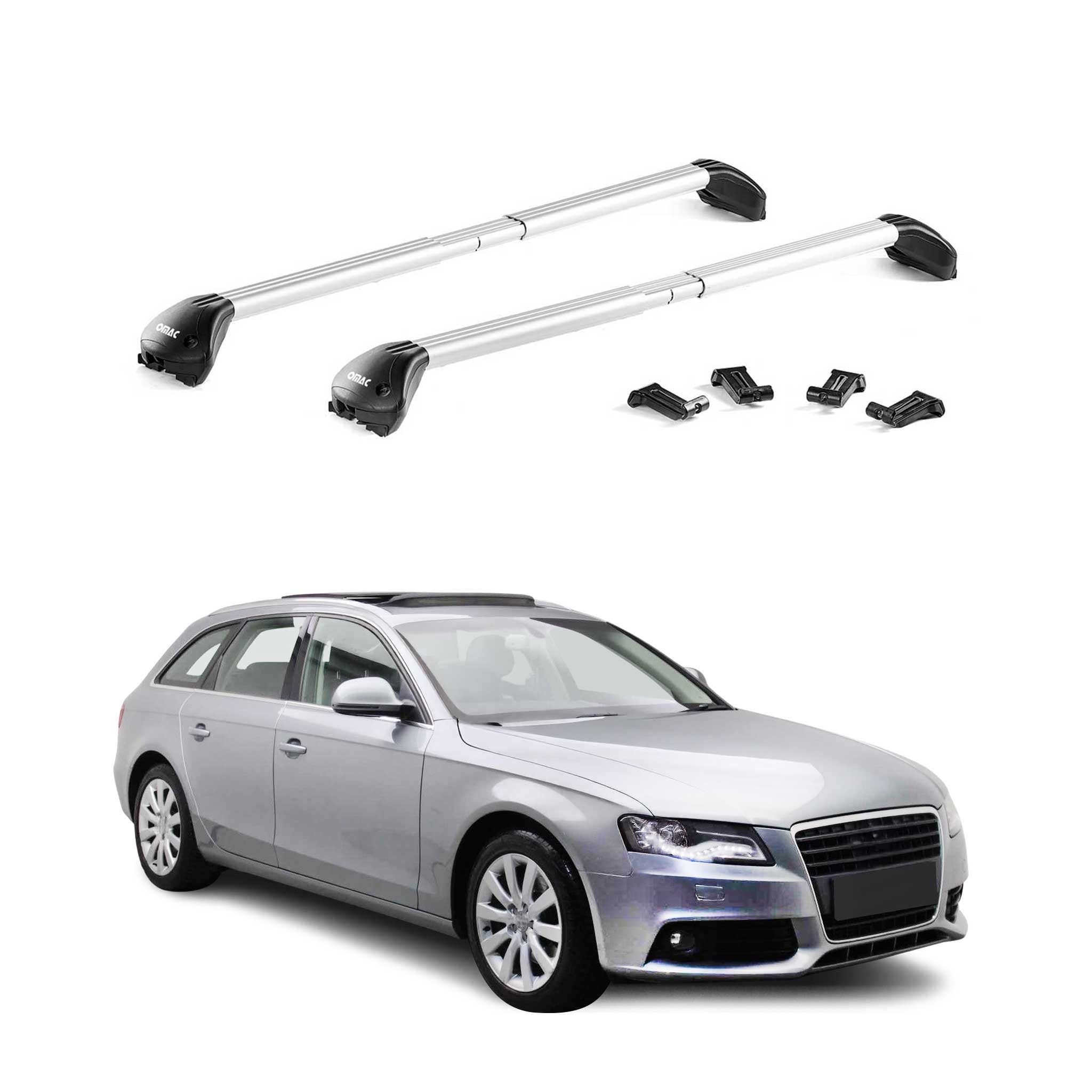 OMAC Dachträger Grundträger für Audi A4 Avant B8 2008-2015 Aluminium Silber 2 tlg ABE (2-St), Wasserbeständig,Abnehmbar,Multifunktional,Leichtgewichtig