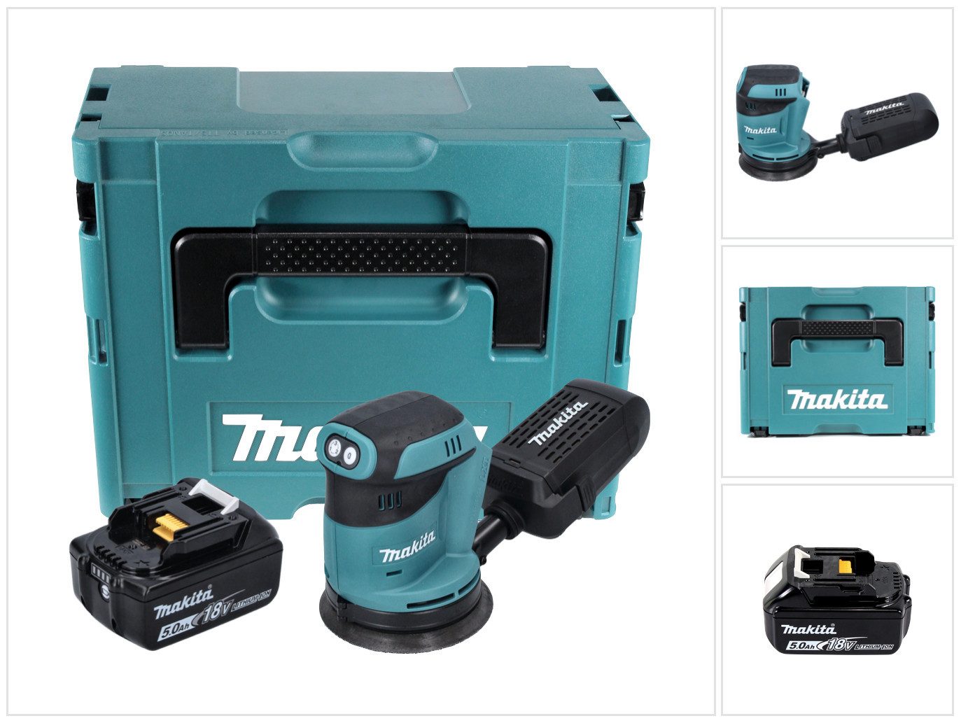 Makita Akku-Exzenterschleifer DBO 180 T1J 18 V 125 mm + 1x Akku 5,0 Ah + Makpac - ohne Ladegerät