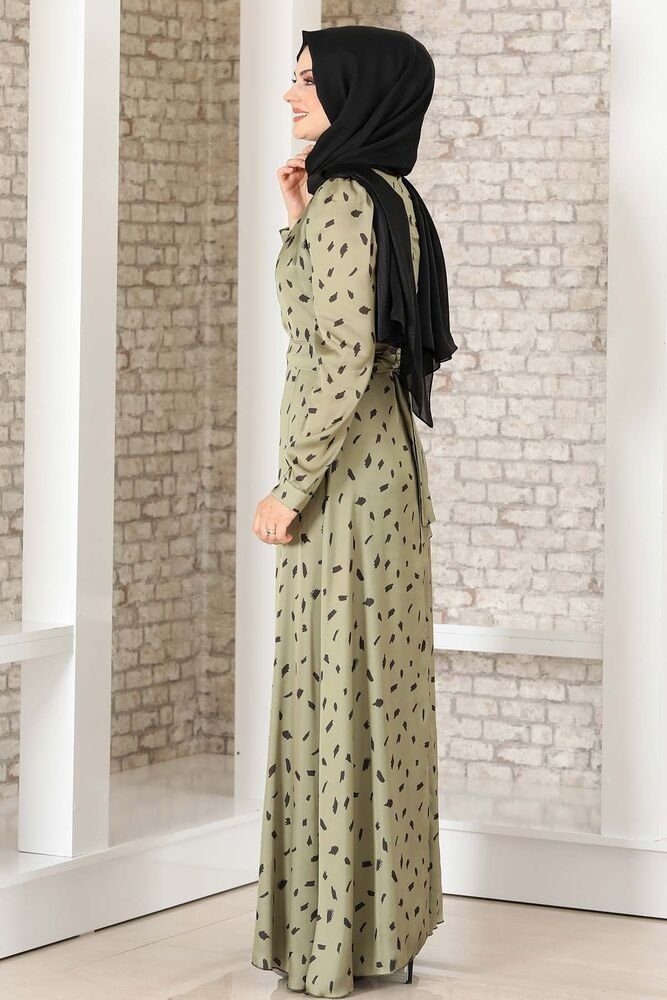 gemustertes Satin Abendleid Modavitrini Hijab Mode aus Abiye Khaki Satinkleid Kleid Abaya