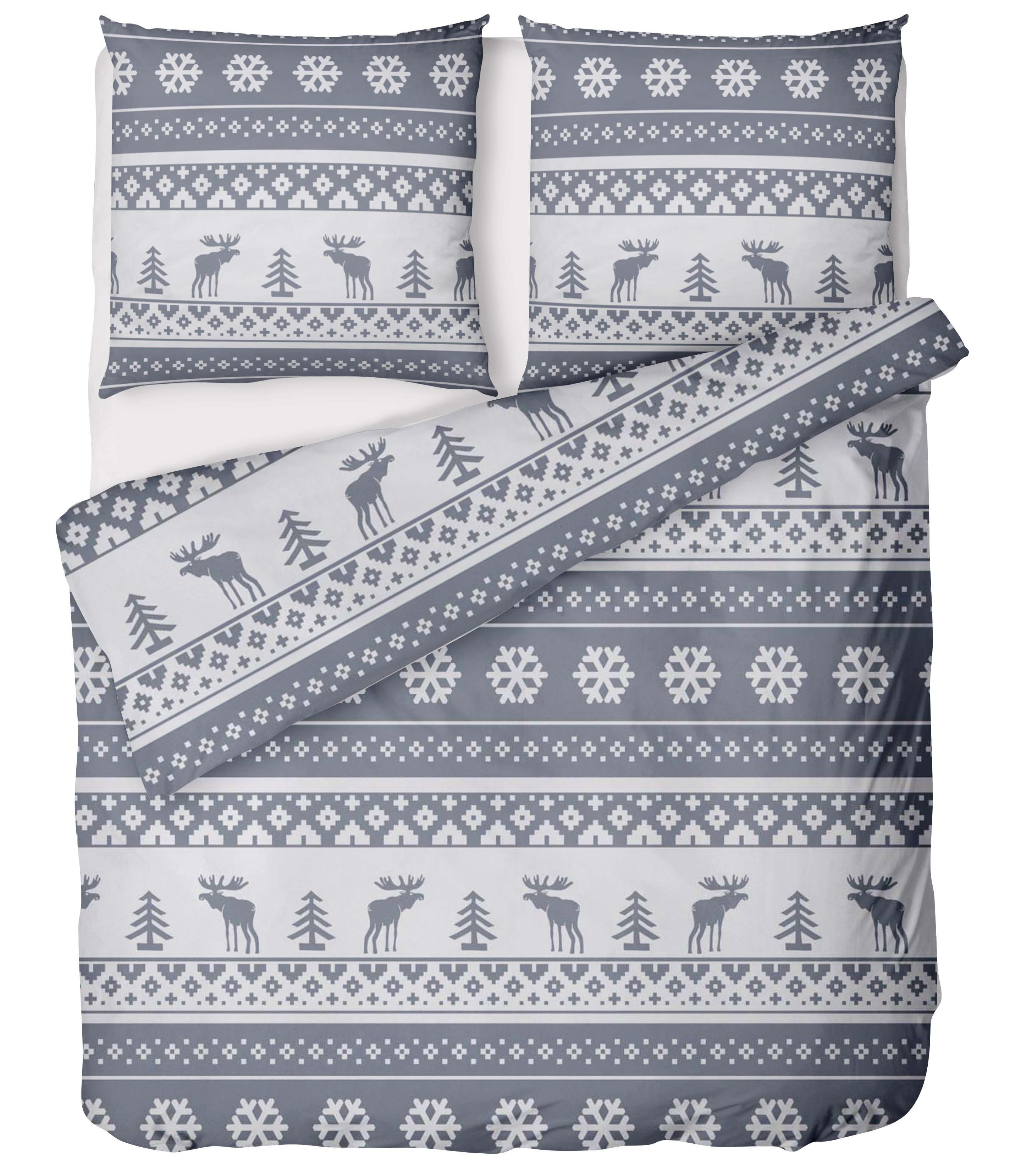 LINKHOFF Bettwäsche Weihnachtsbettwäsche 135x200 / 155x220 2tlg - Biber Bettwäsche, Weihnachten, Elch Motive, Bettwäsche aus 100% Baumwolle
