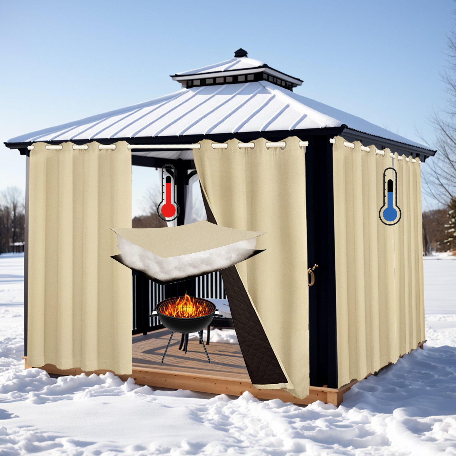 LMaxhome Outdoorvorhang Winter Verdickter Verdunkelungsvorhänge Kälteschutz günstig online kaufen