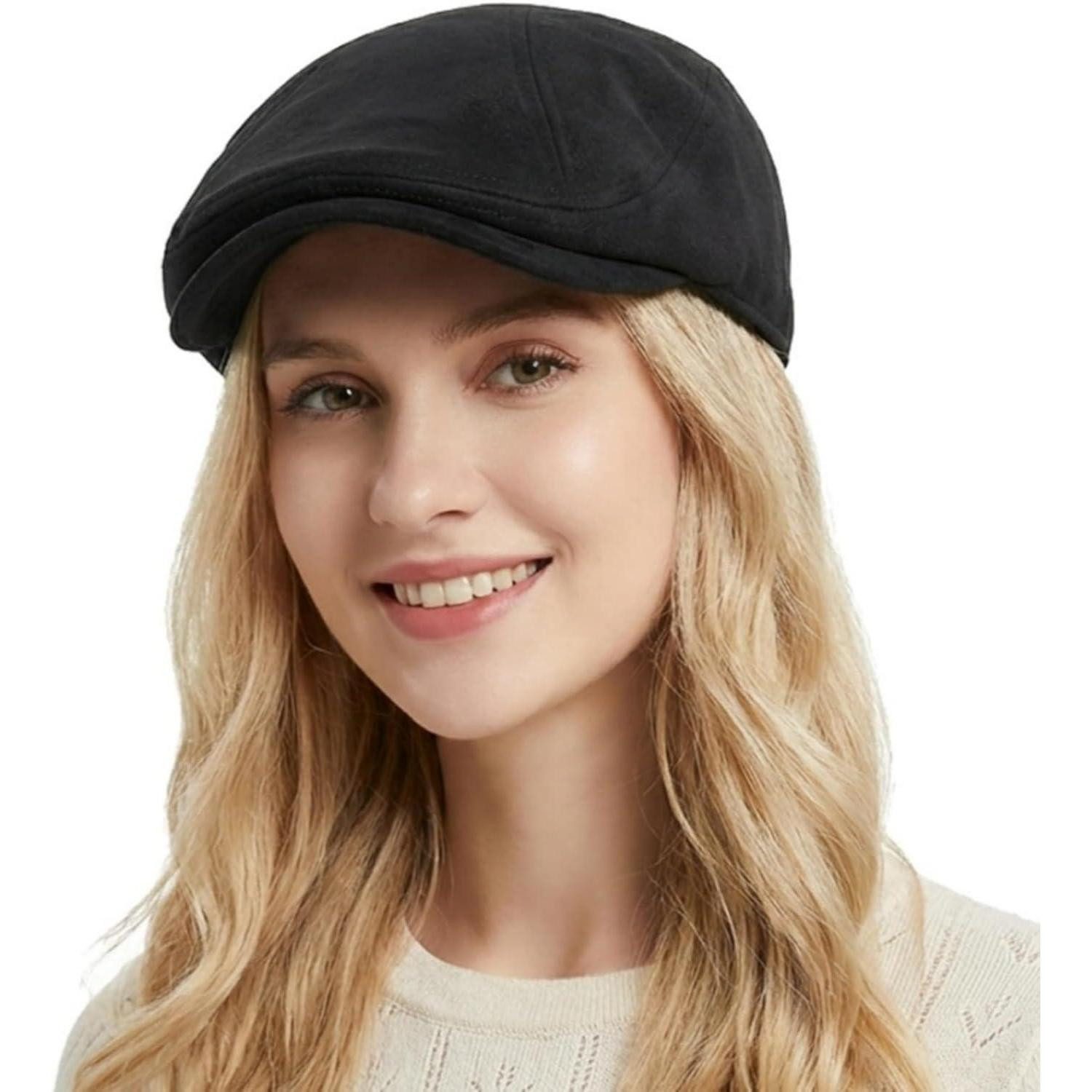 LuxusKollektion Schiebermütze Schiebermütze Wildleder Herren Damen Flatcap Einheitsgröße Schwarz