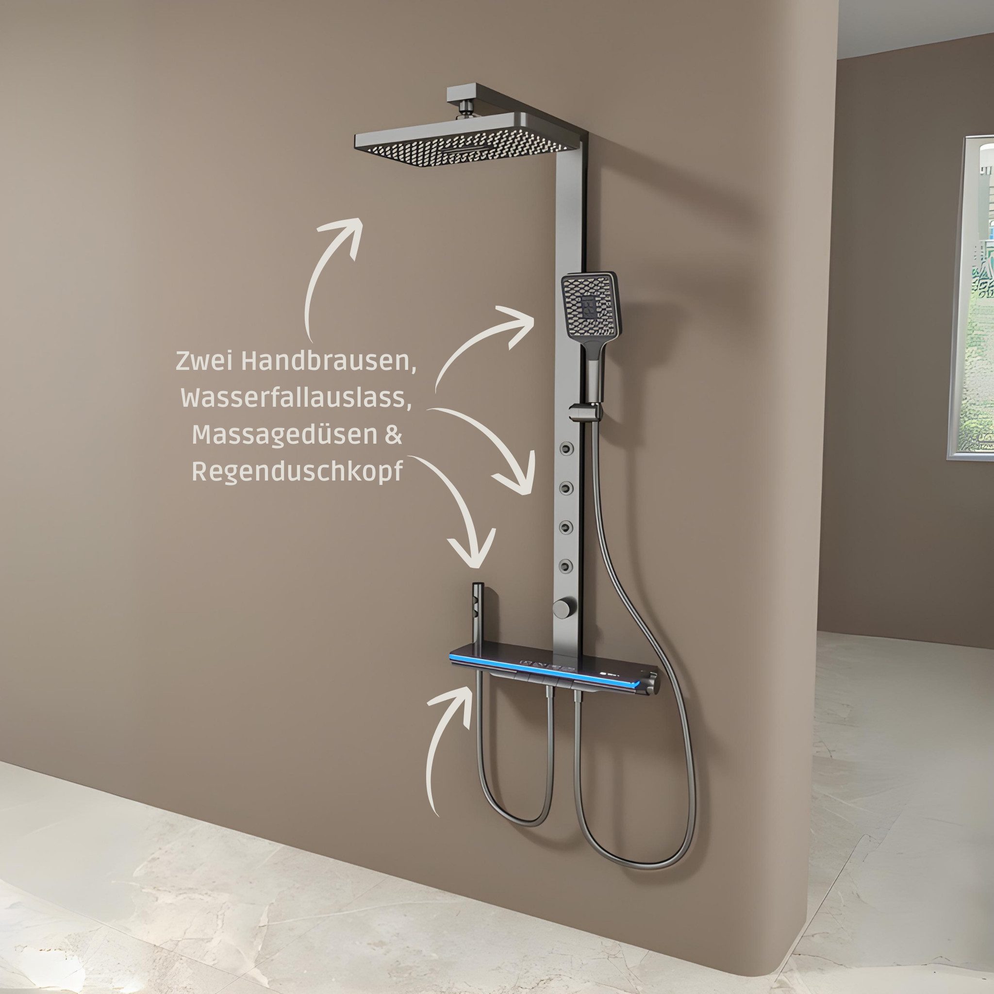 LuxaSteel Duscharmatur Duschsystem Regendusche mit Thermostat LED-Beleuchtu günstig online kaufen